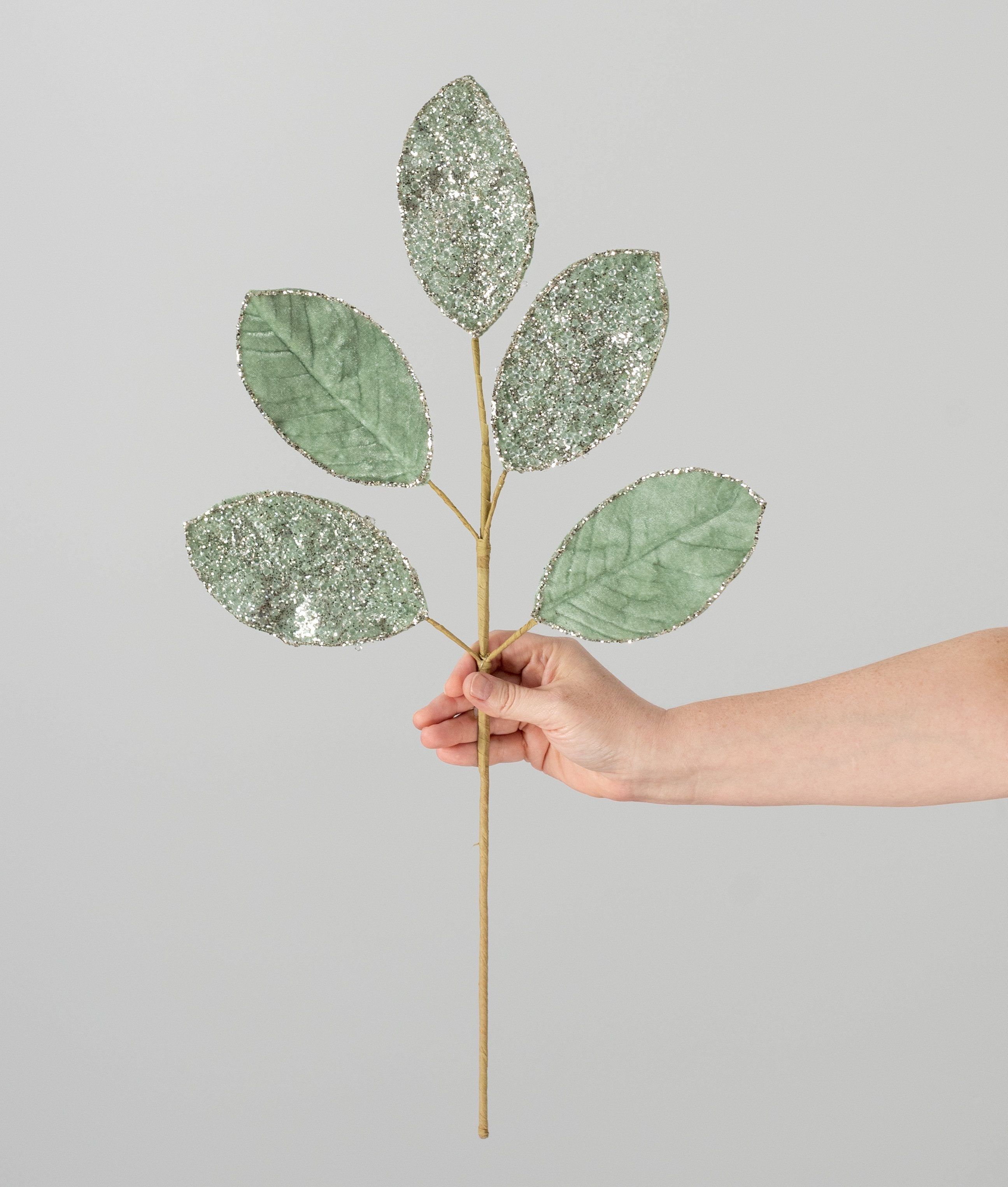 25" Iced Velvet Magnolia Leaf Stem: Sage Green detail photo 3