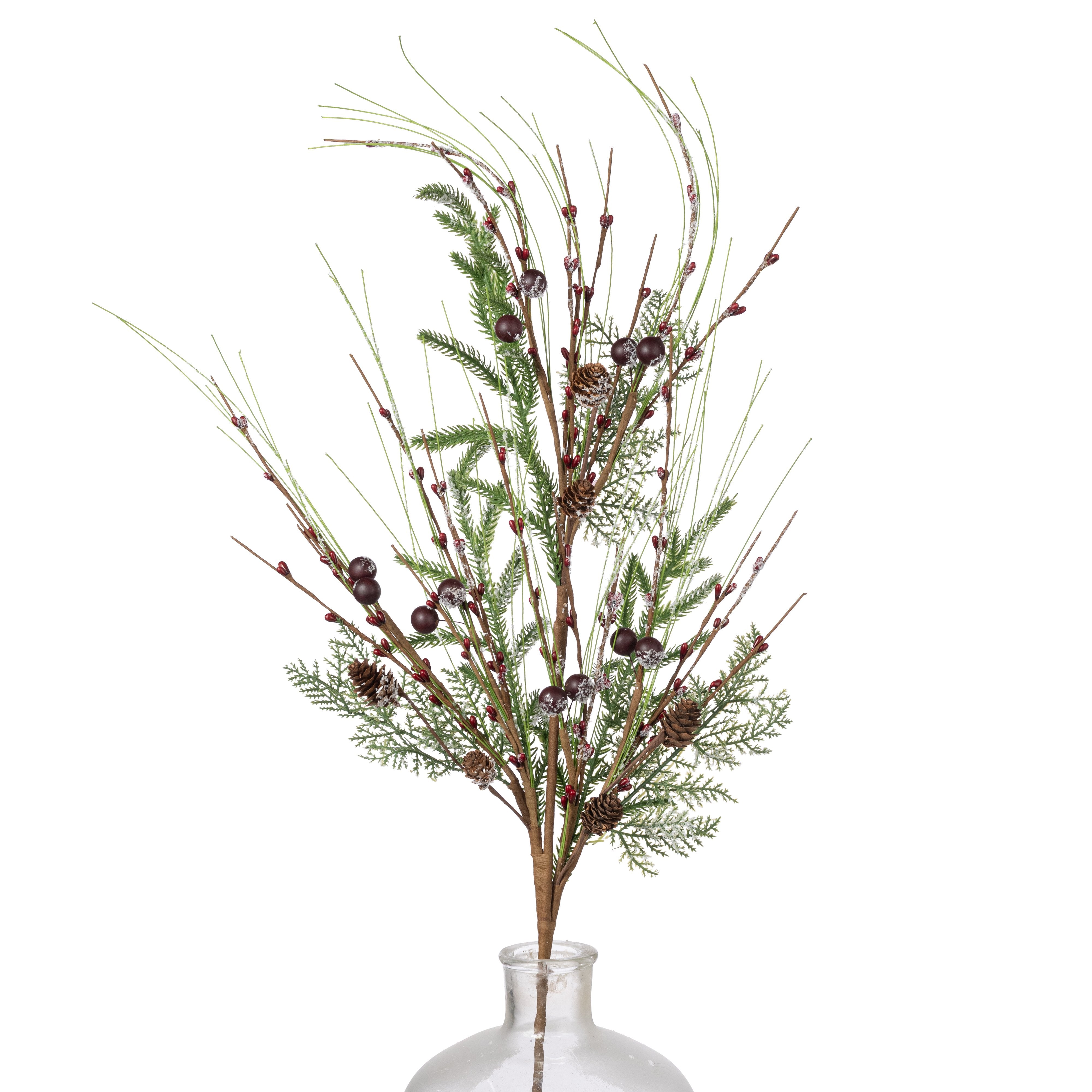 25" Pine, Pips & Berries Mixed Spray: Burgundy & Green Item Number: 256028