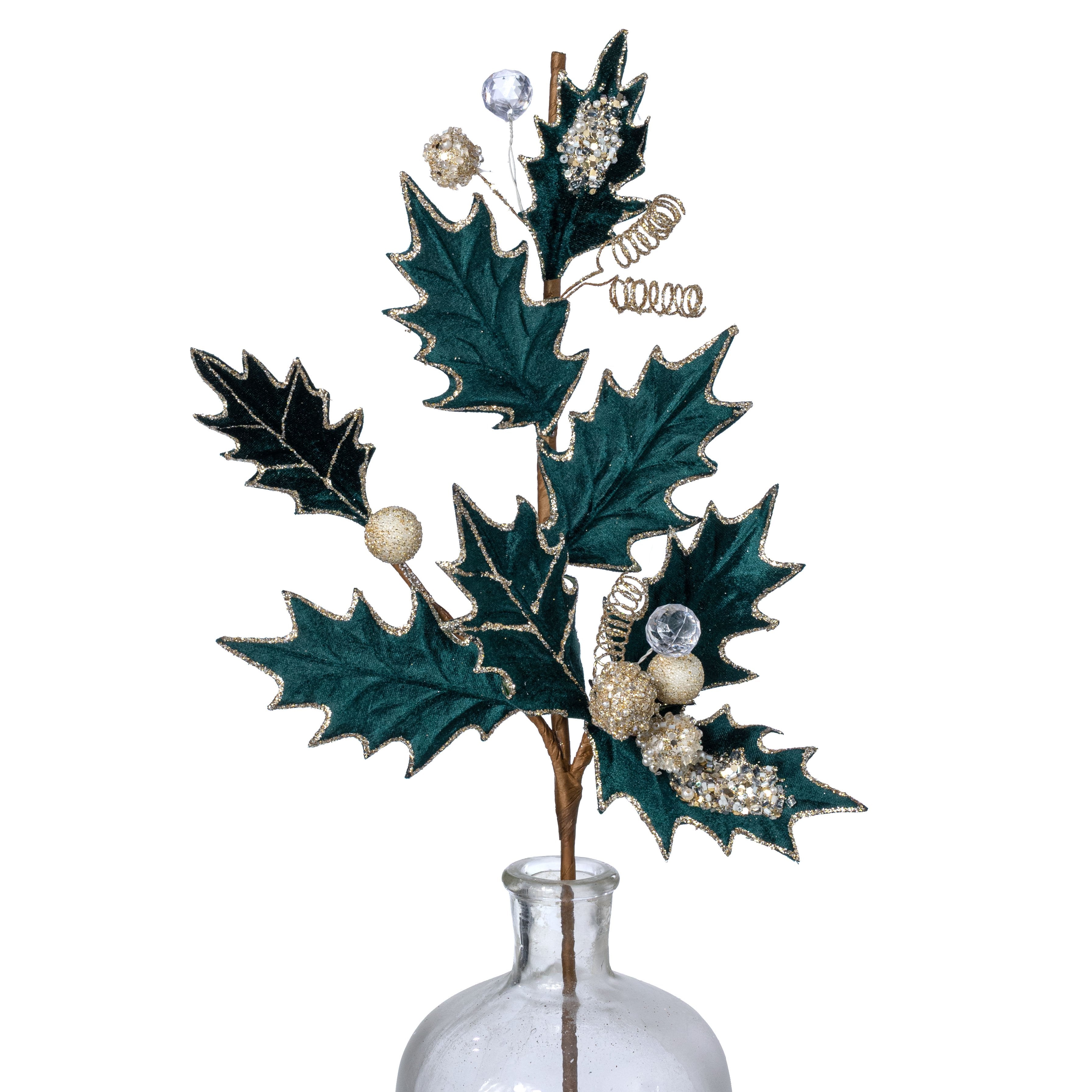 25" Velvet Holly & Berry Spray: Green Item Number: 85855-GN