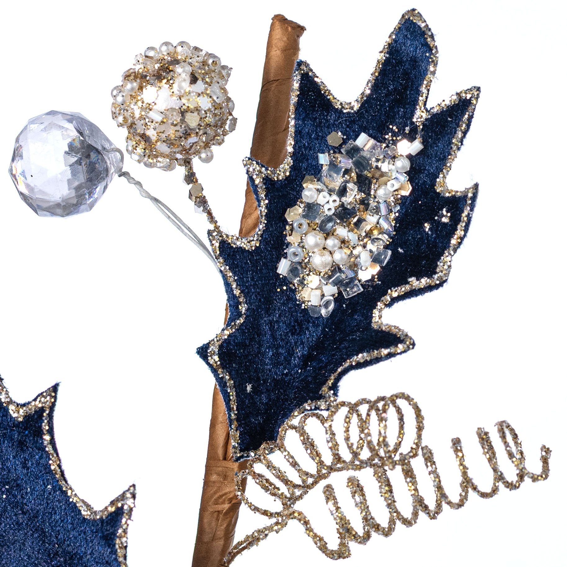 25" Velvet Holly & Berry Spray: Navy Blue Lifestyle Photo