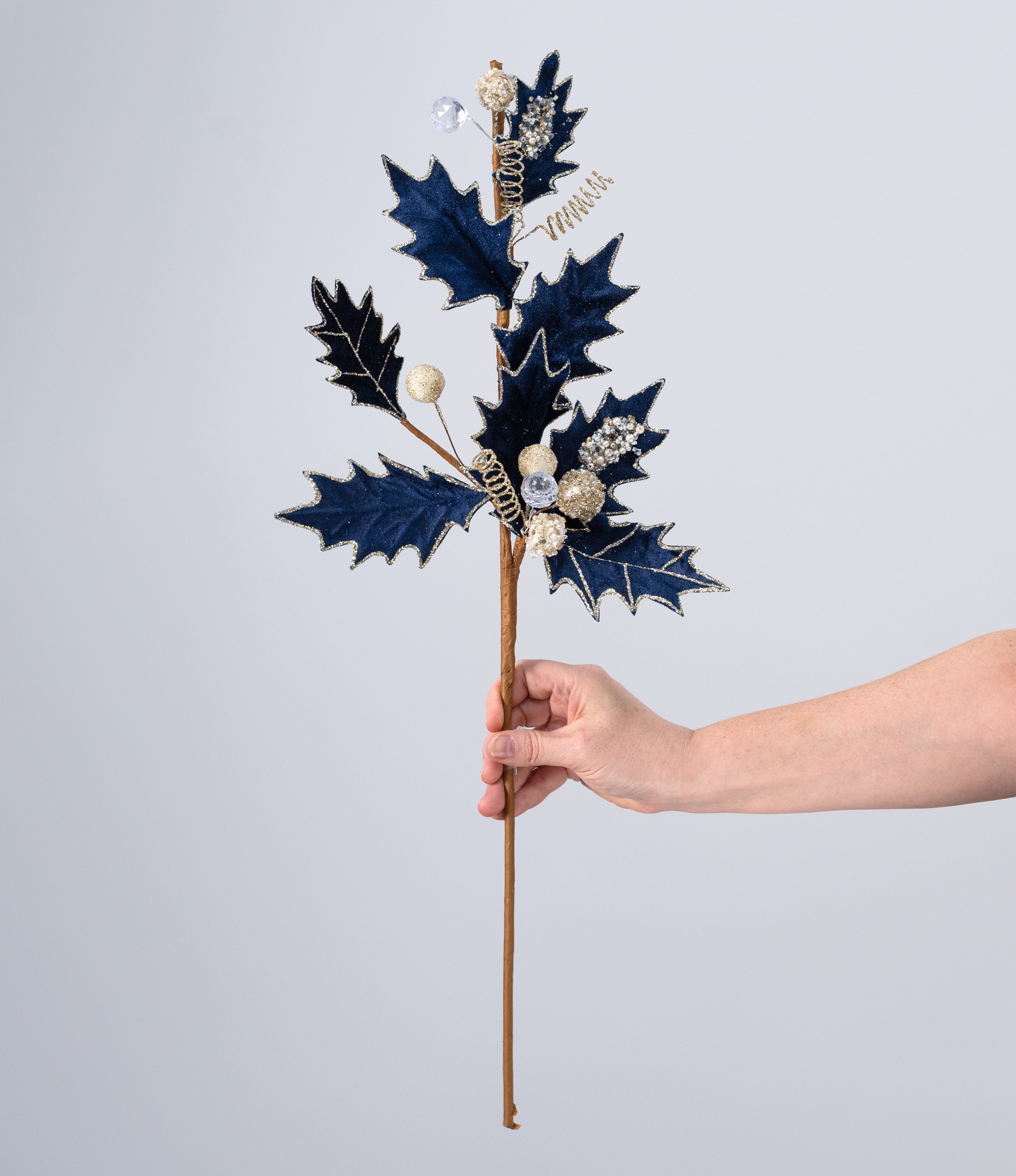 25" Velvet Holly & Berry Spray: Navy Blue detail photo 3