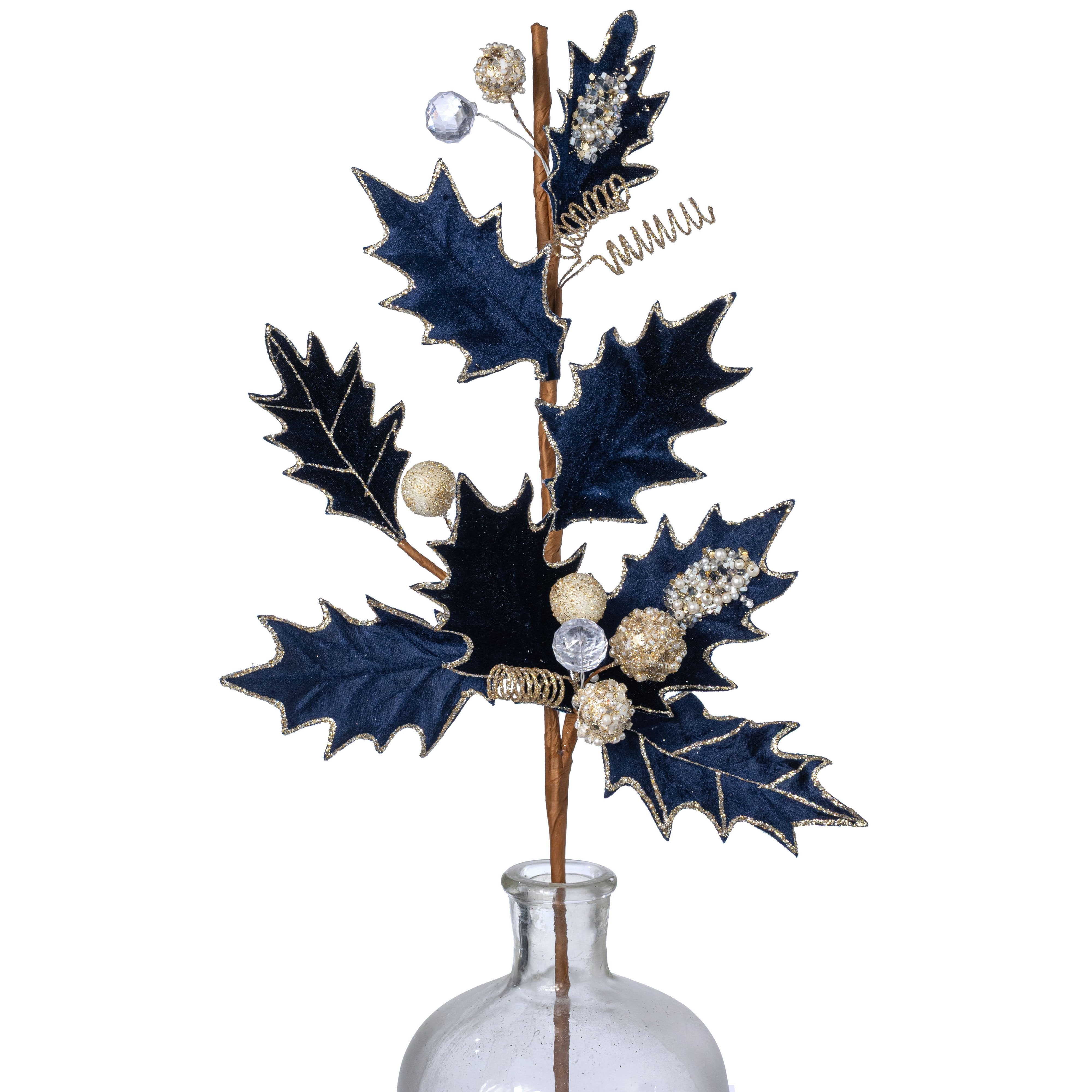 25" Velvet Holly & Berry Spray: Navy Blue Item Number: 85855-BL