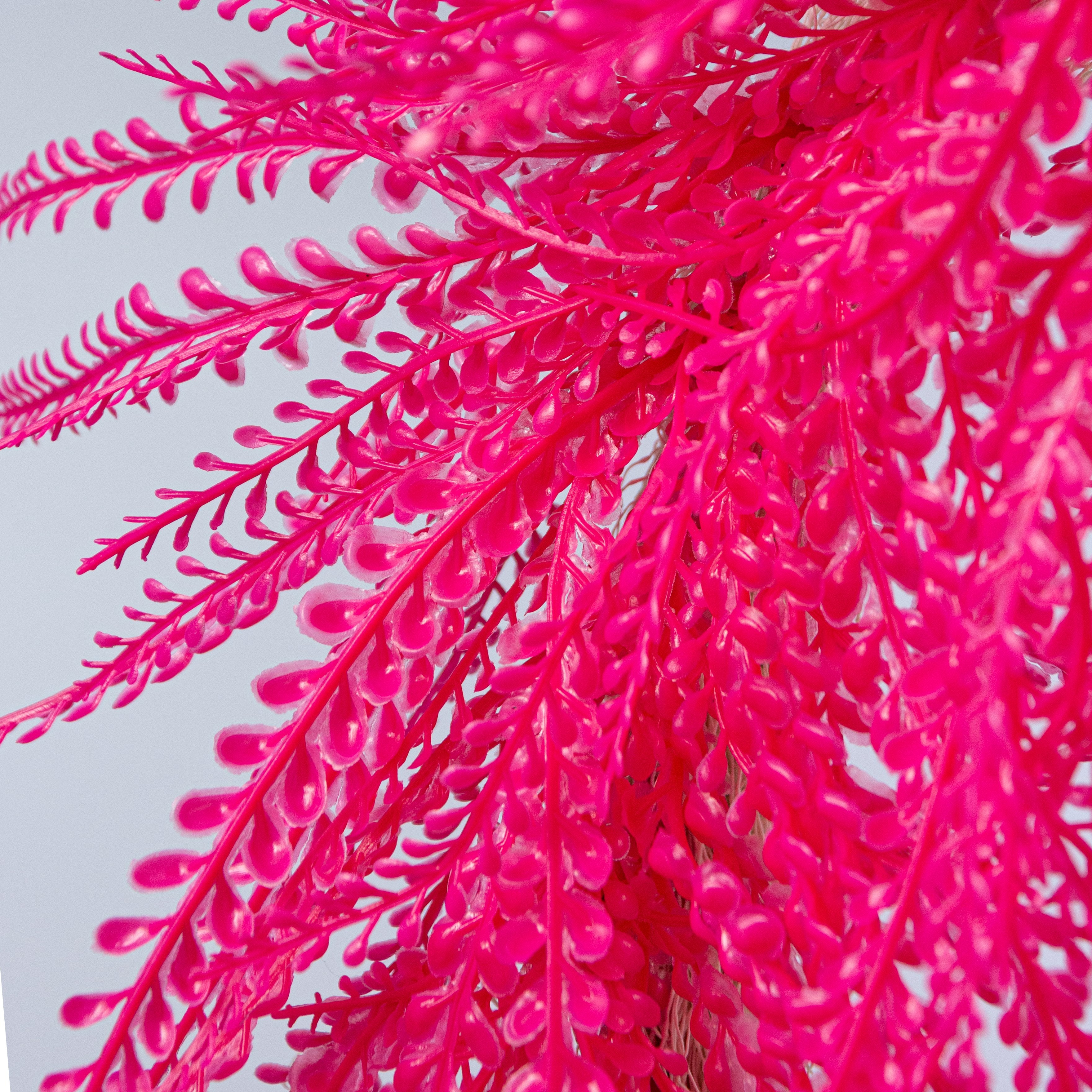 26" x 17" Draping Button Fern Wreath: Neon Hot Pink detail photo 5