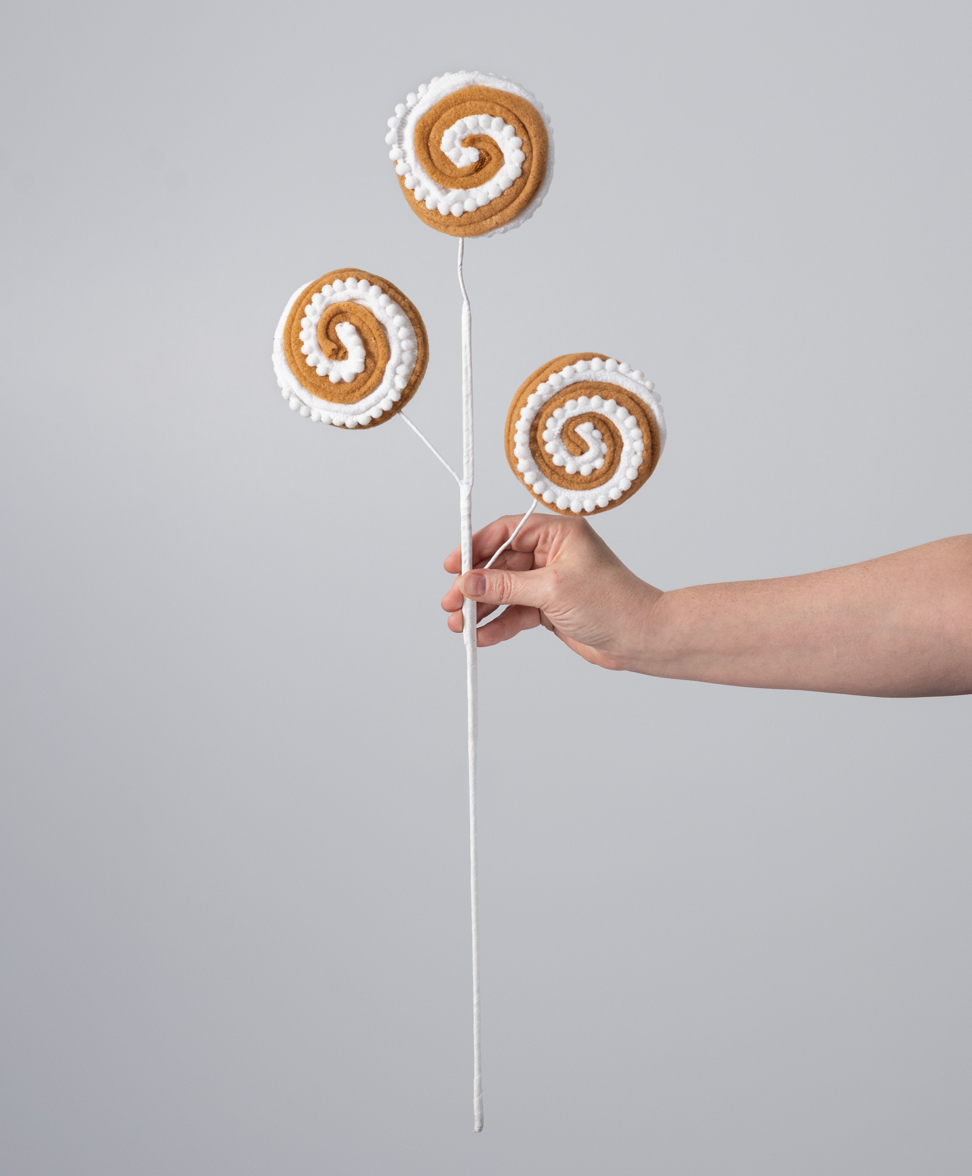 26" Chenille Pom Pom Lollipop Spray: White Gingerbread detail photo 3
