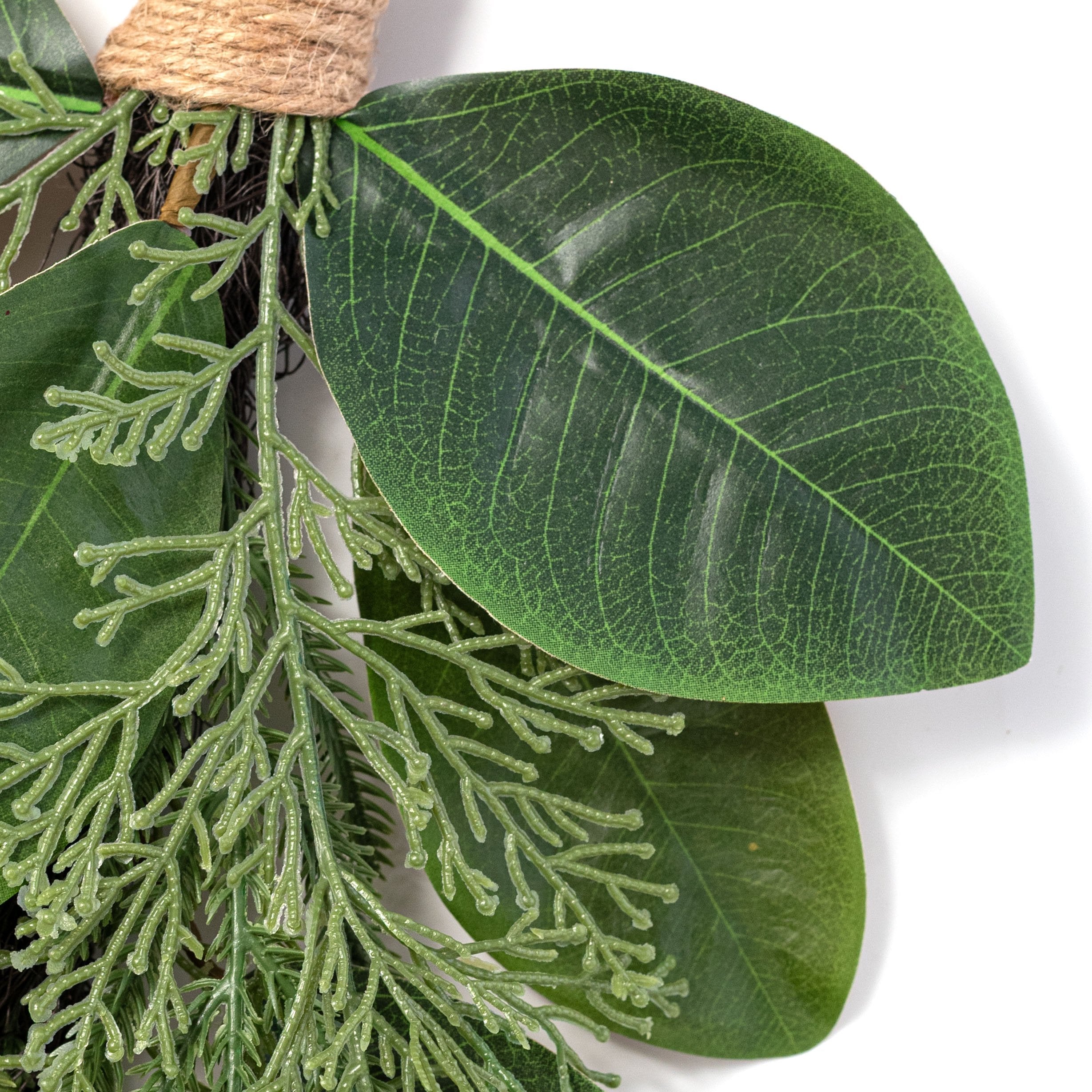 26" Magnolia Leaves with Norfolk & Cedar Pine Teardrop detail photo 3