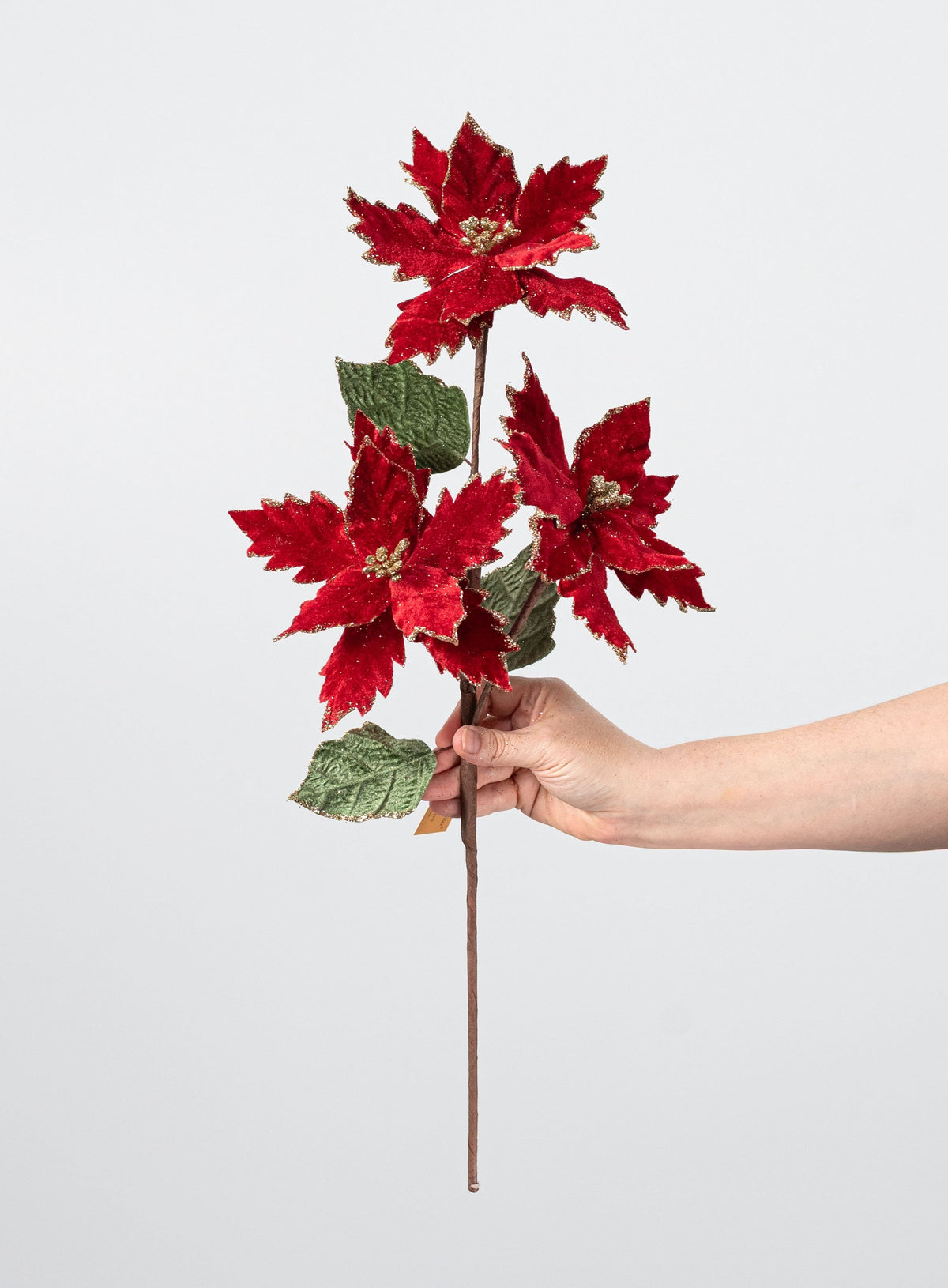 26" Triple Velvet Poinsettia Spray: Deep Red detail photo 3