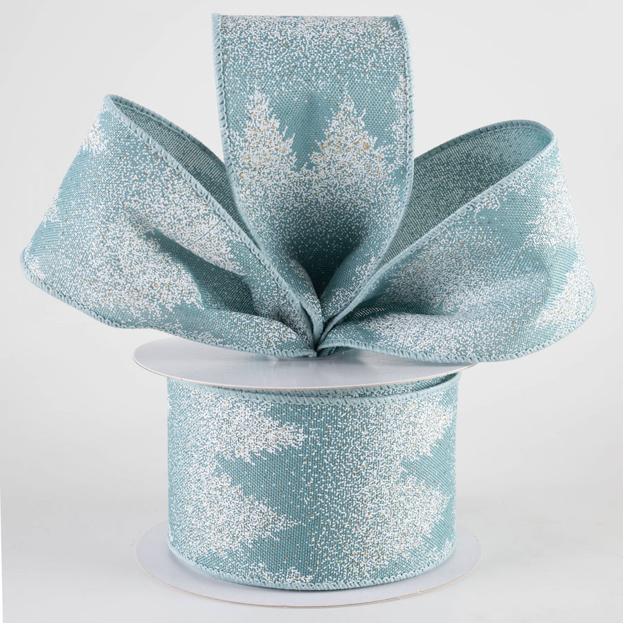2.5" Snowed Out Dotted Gold Trees Ribbon: Dusty Teal (10 Yards)