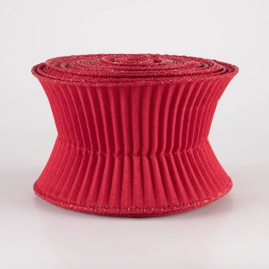 3" Pleated Solid Ribbon: Red (5 Yards)