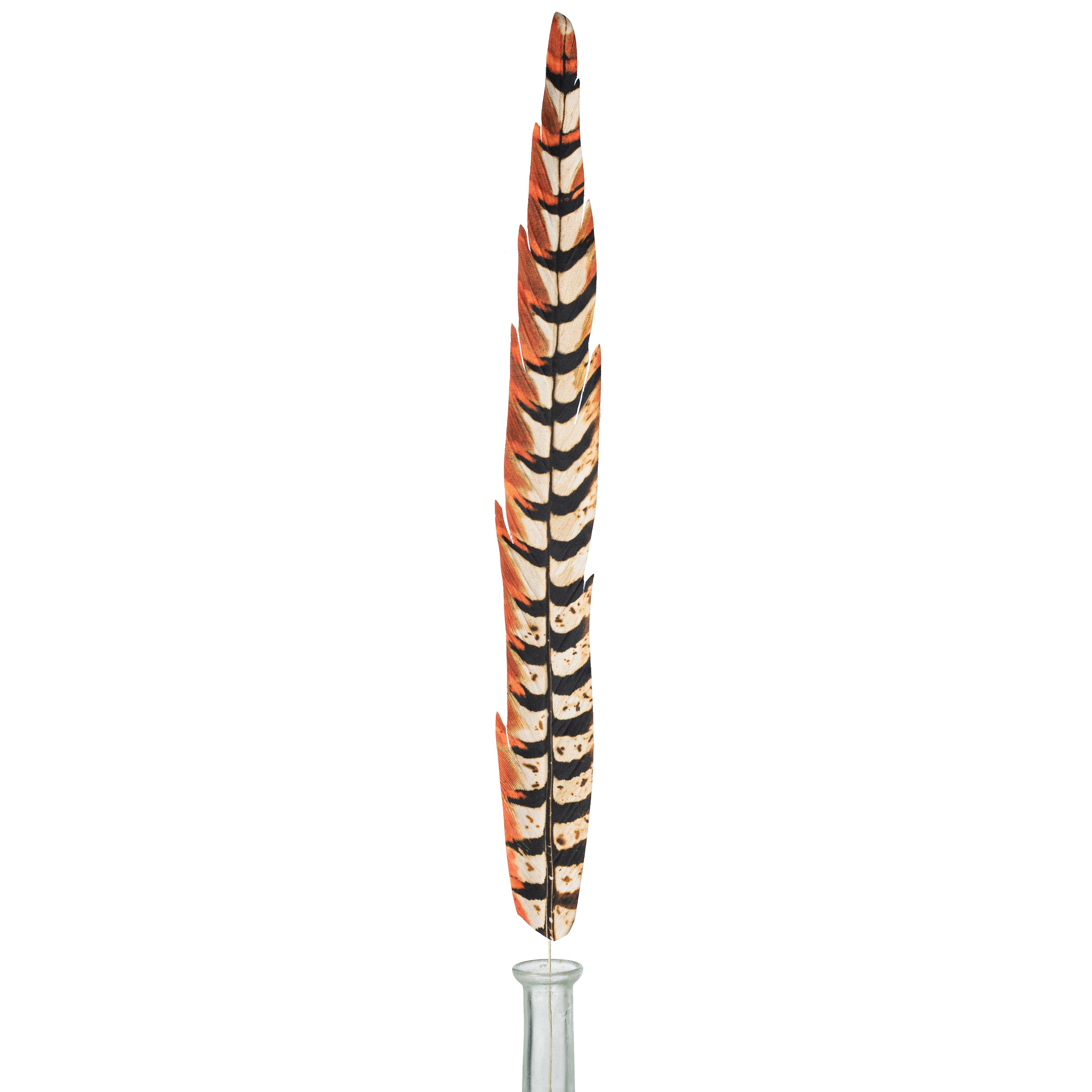 27" Faux Pheasant Feather Spray: Cream, Black & Rust Item Number: MJ0343F8