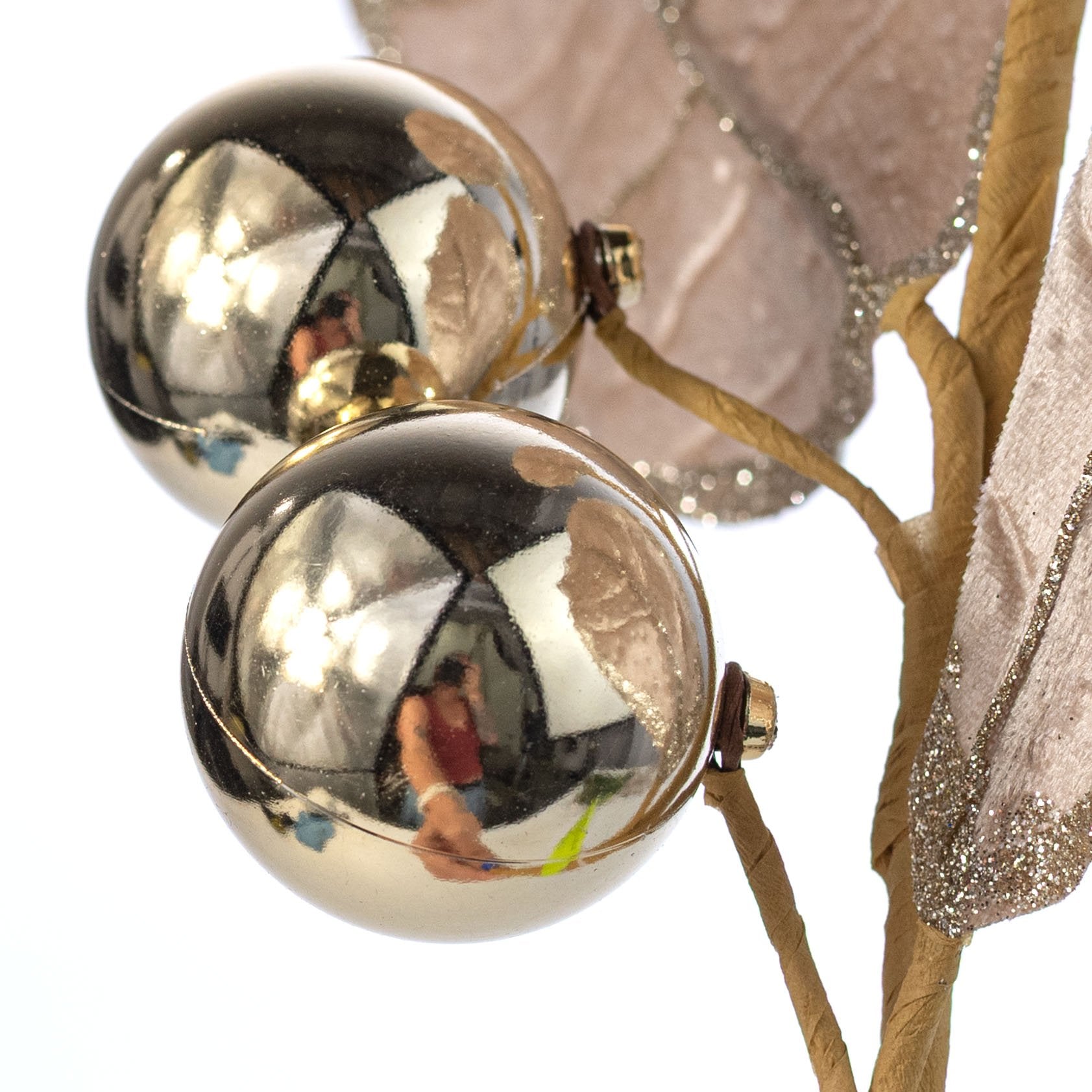 27" Oversized Velvet Holly Leaves Spray: Champagne Gold detail photo 4