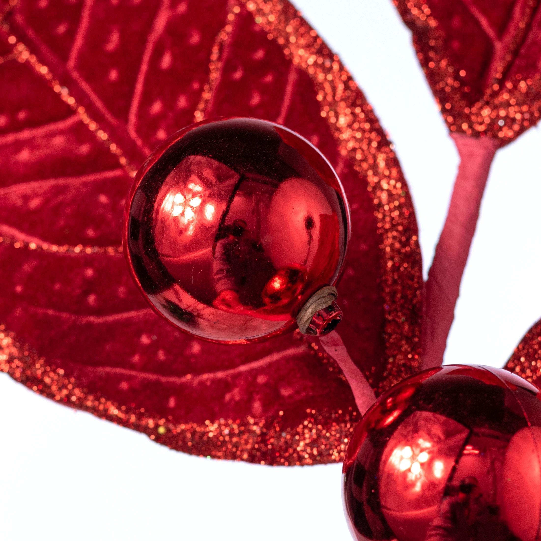 27" Velvet Holly Leaves Spray: Red detail photo 4