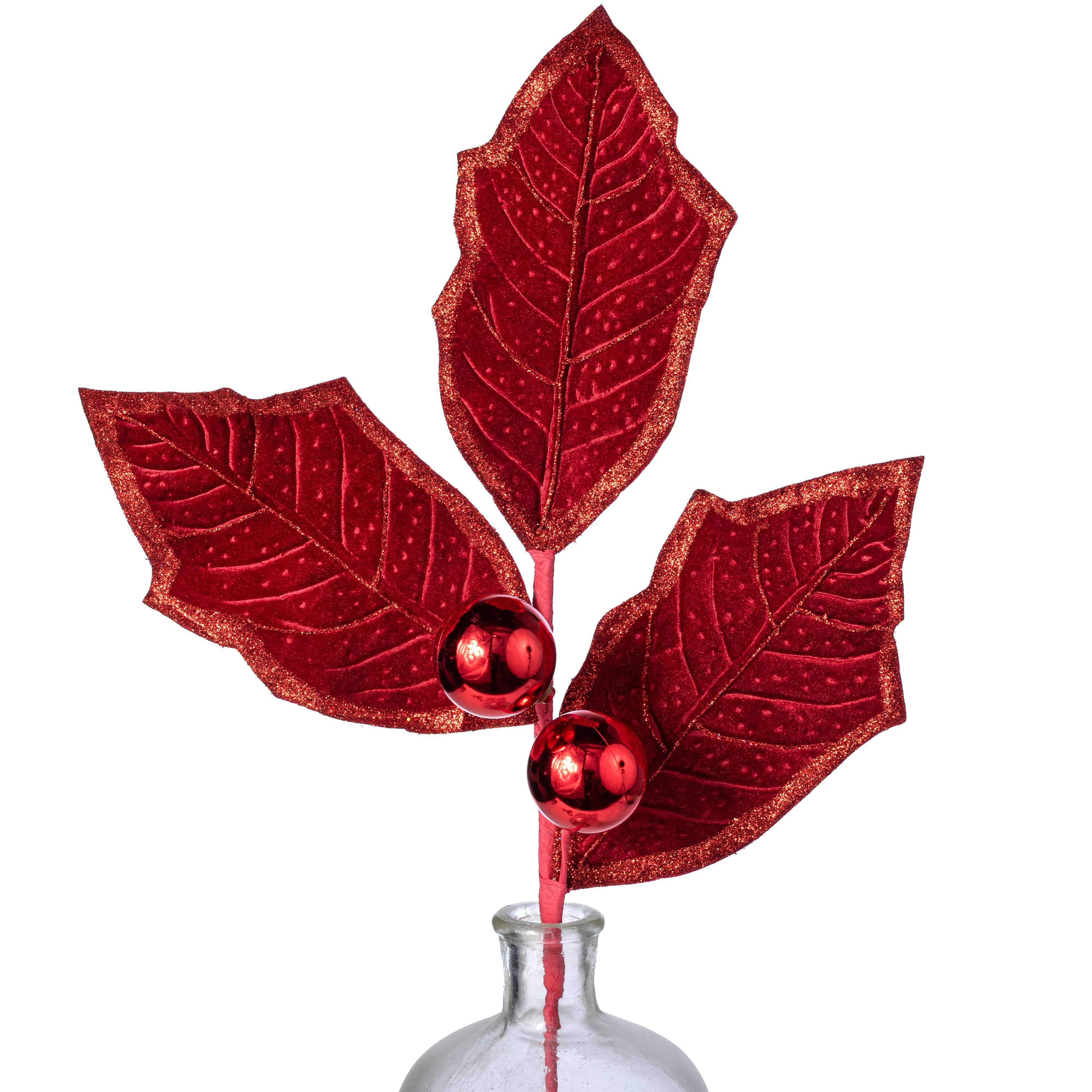 27" Velvet Holly Leaves Spray: Red Item Number: 86264RD