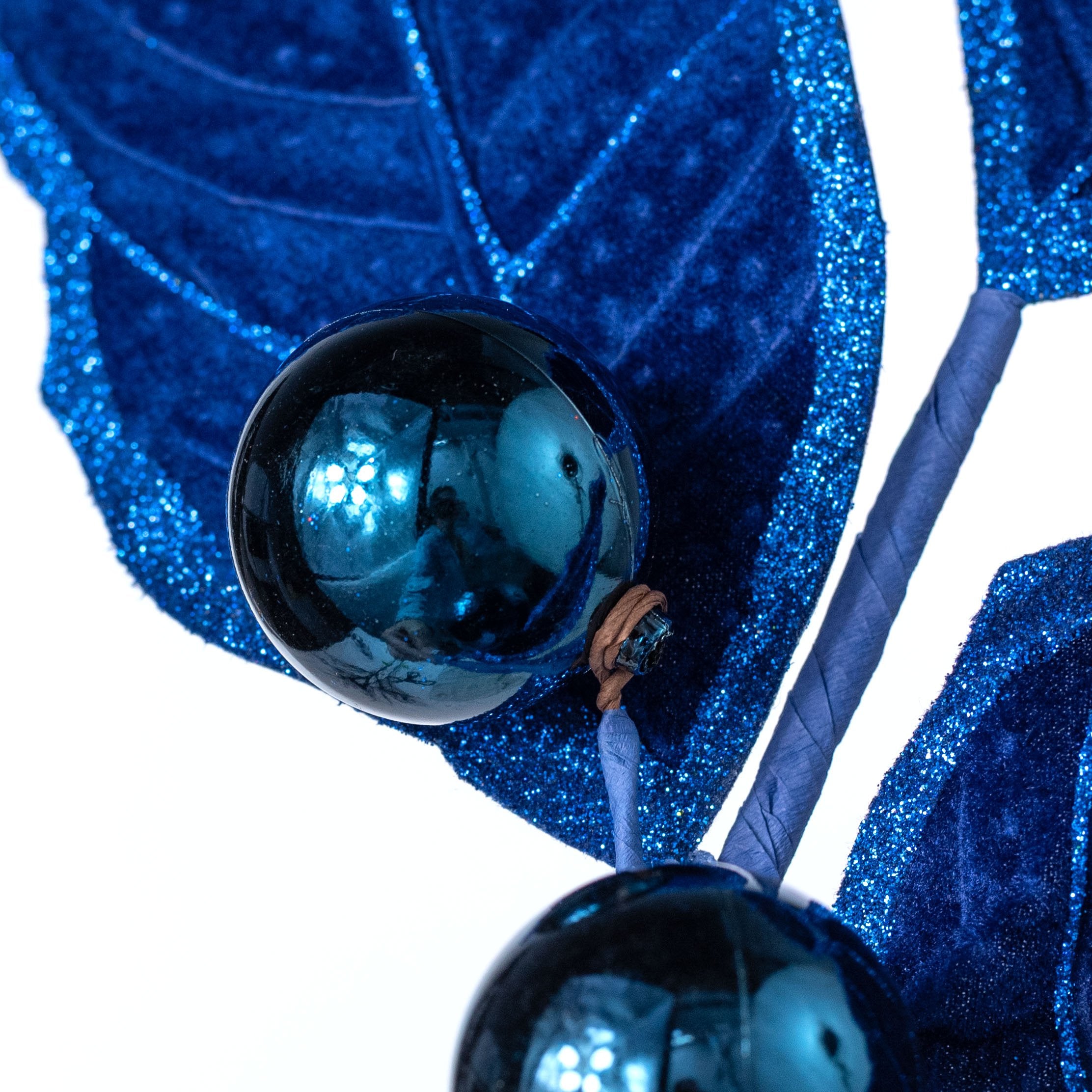 27" Velvet Holly Leaves Spray: Royal Blue detail photo 4