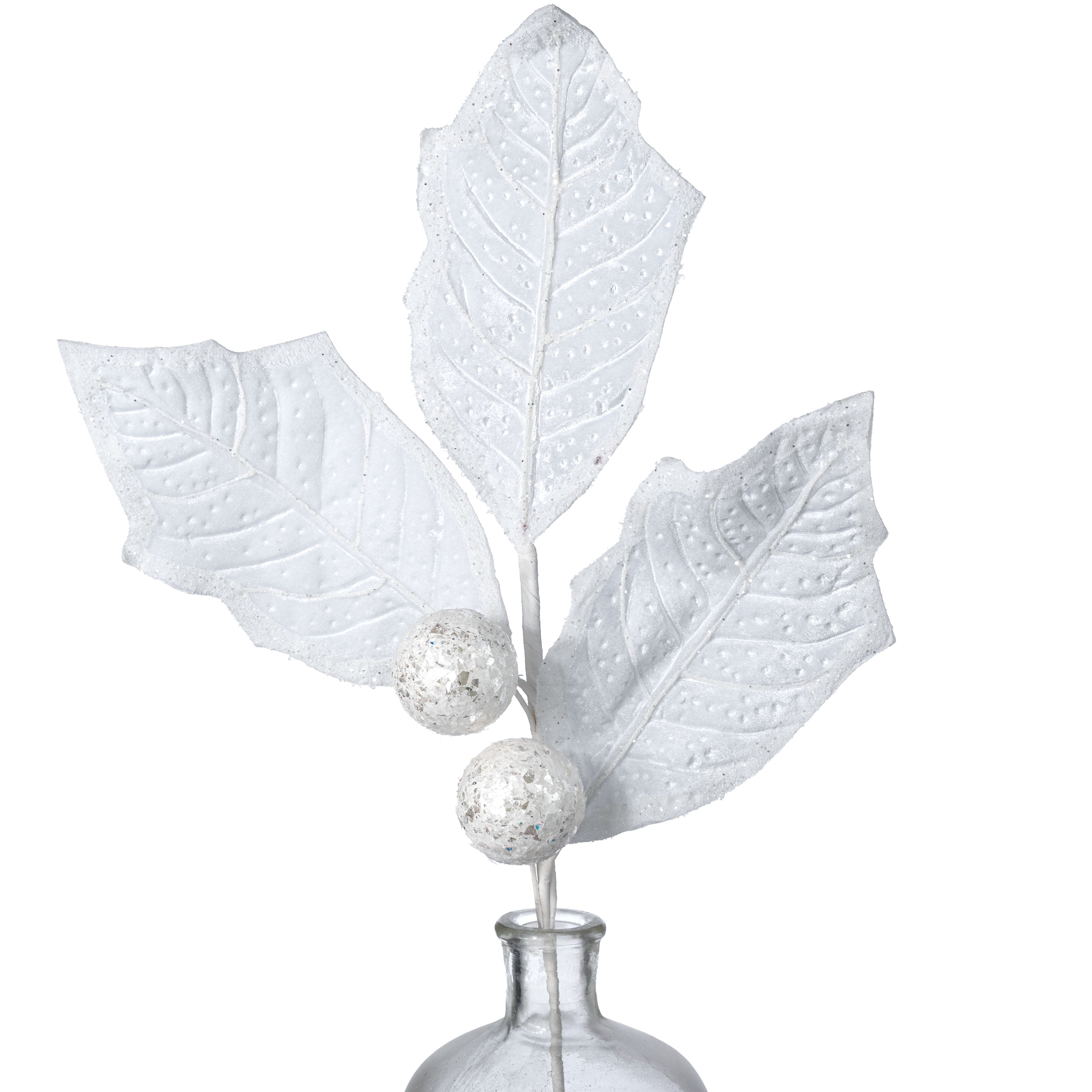 27" Velvet Holly Leaves Spray: White Item Number: 86264WT