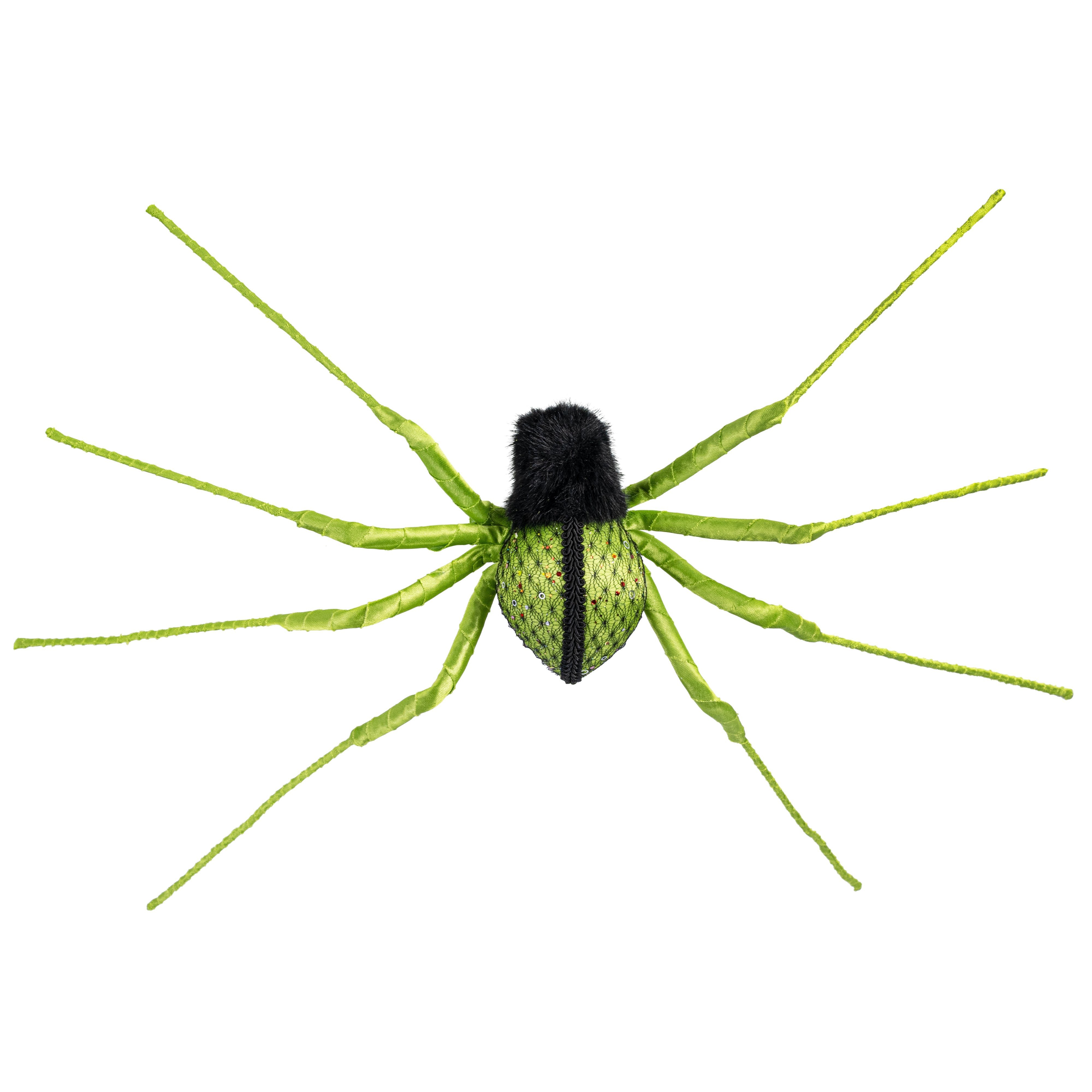 27" x 6" Velvet & Lace Spider Decoration: Lime Green Item Number: HH404836