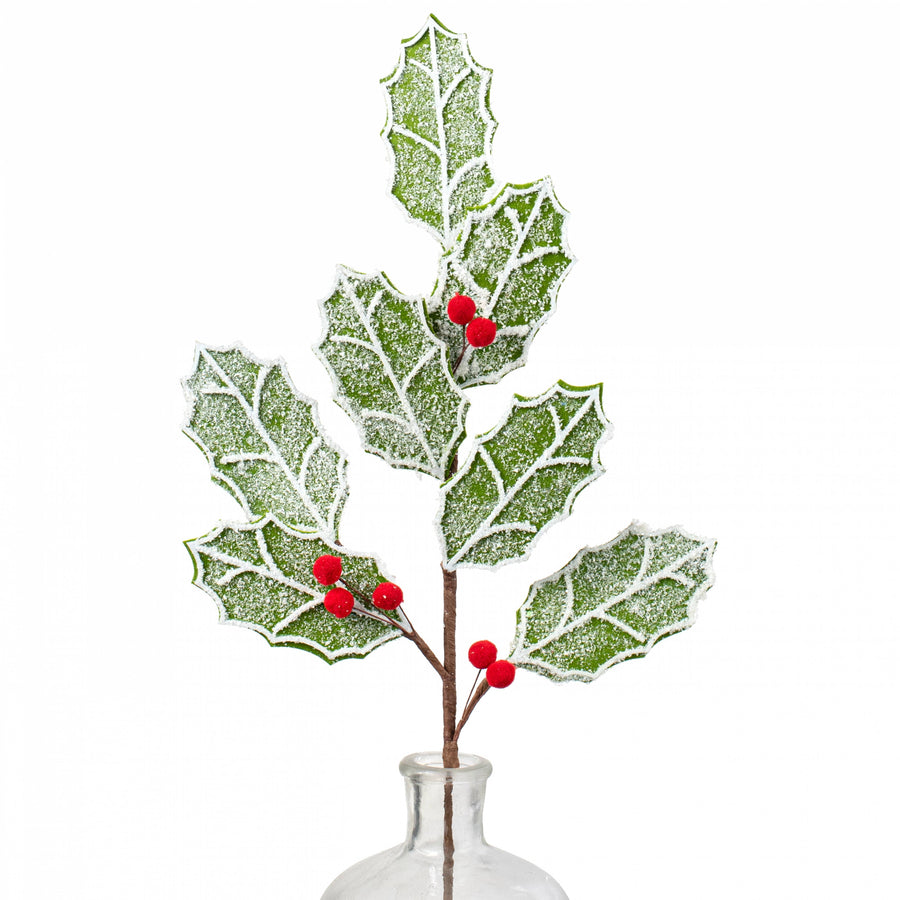 25" Frosted Felt Holly Spray