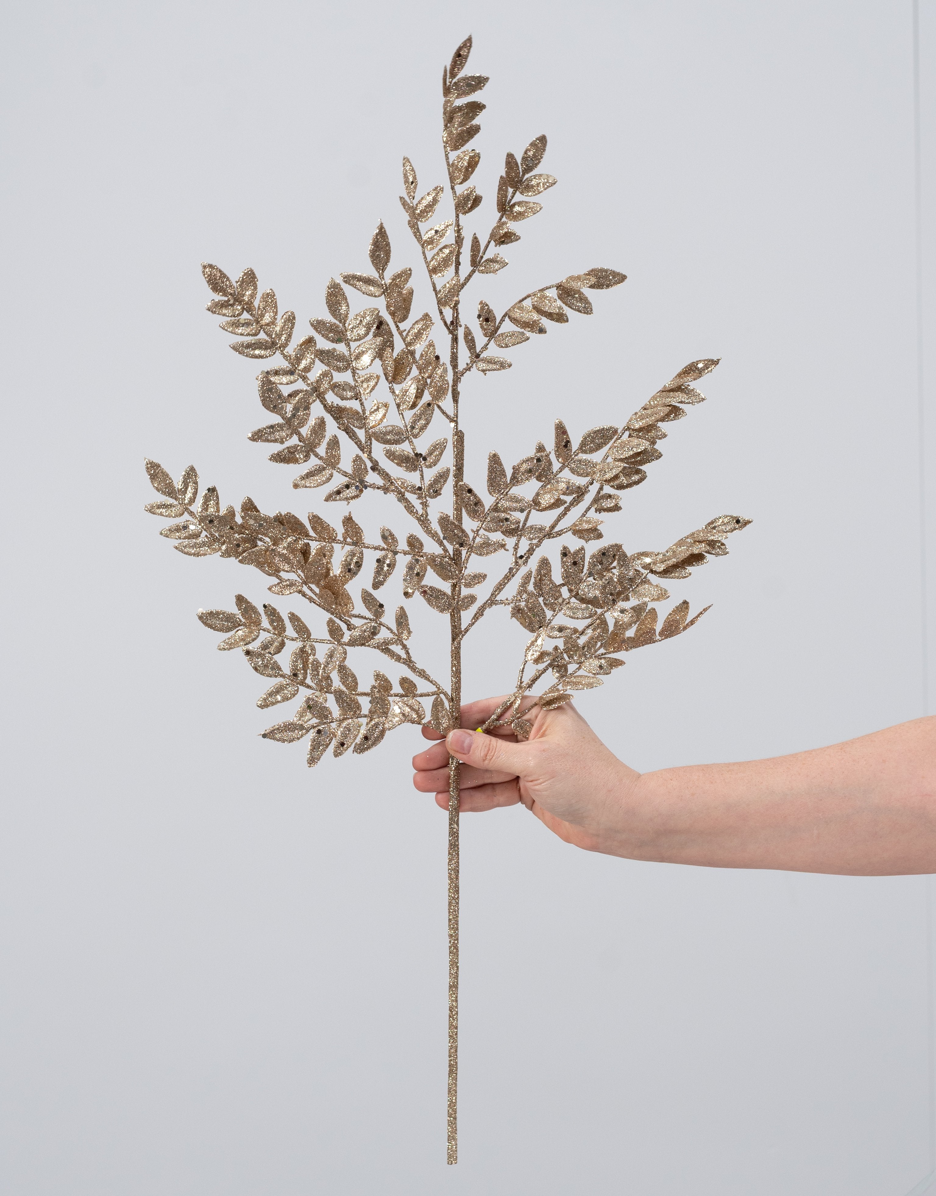 28" Glitter Small Leaf Spray: Champagne Gold detail photo 3