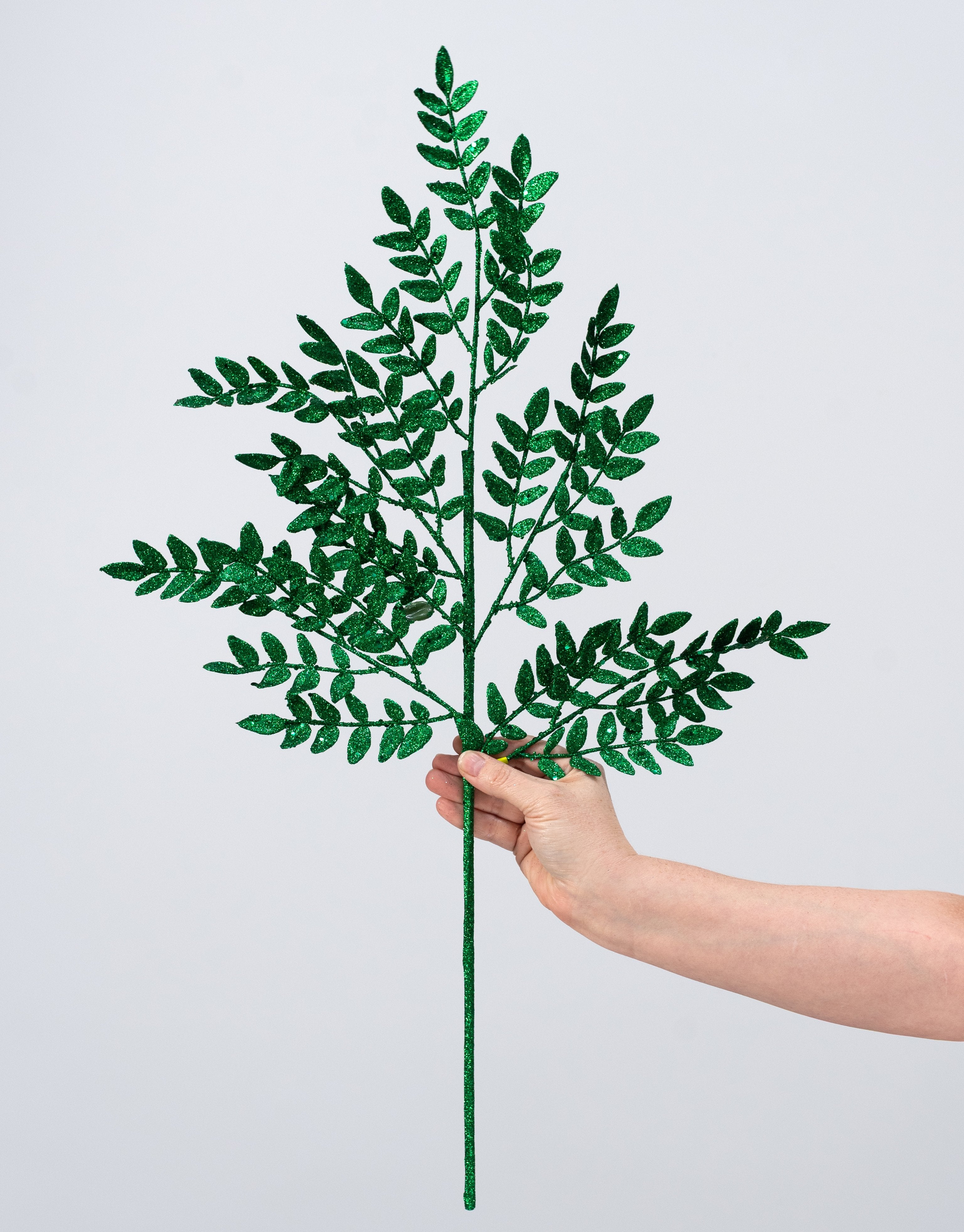 28" Glitter Small Leaf Spray: Green detail photo 3