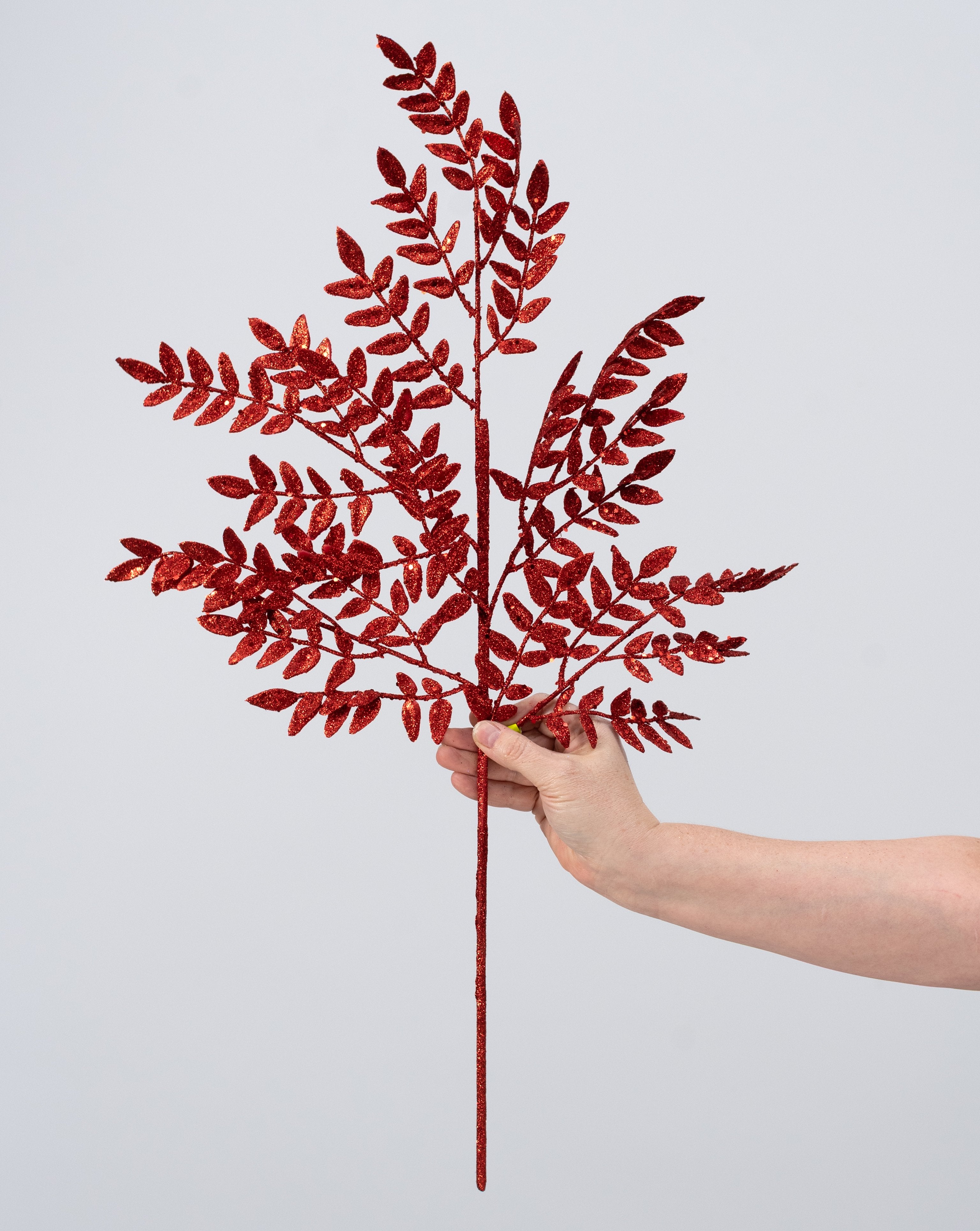 28" Glitter Small Leaf Spray: Red detail photo 3