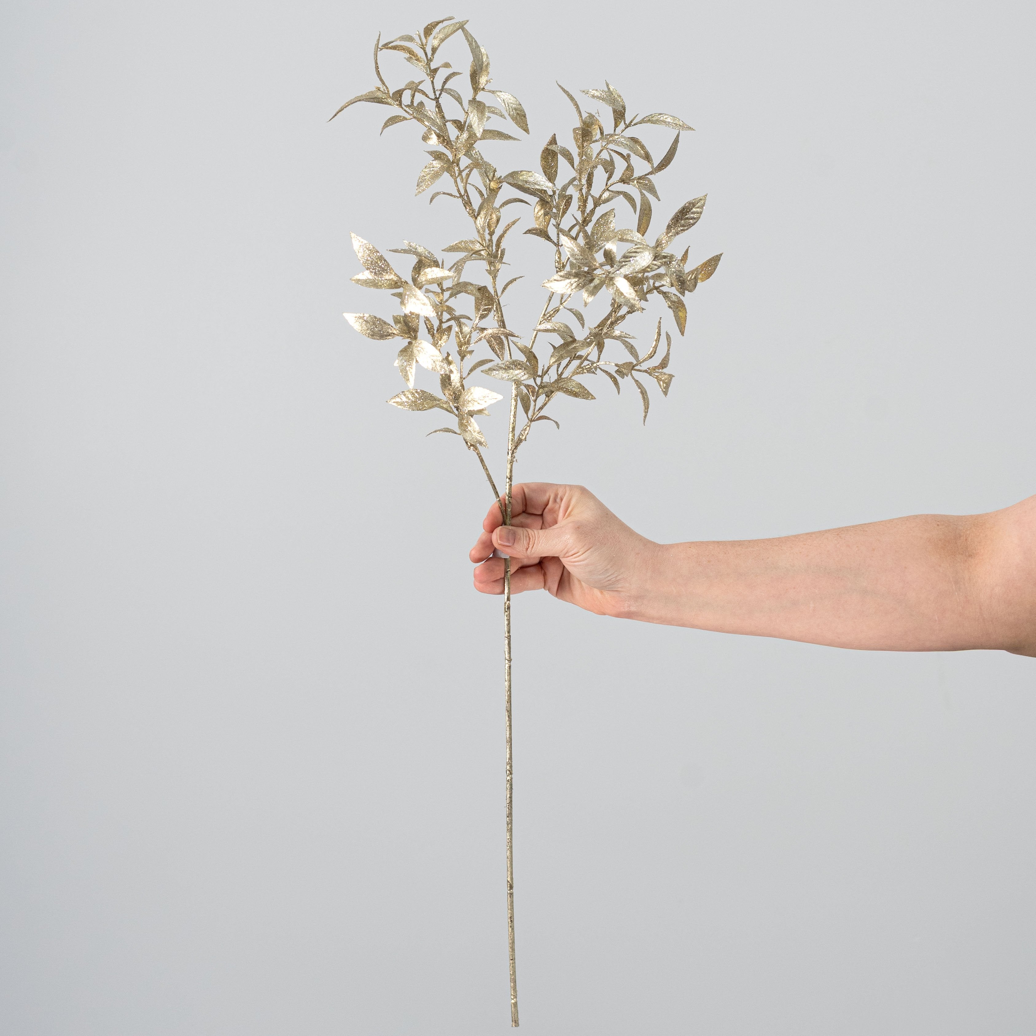 28" Glittered Tea Leaf Spray: Champagne Gold detail photo 3