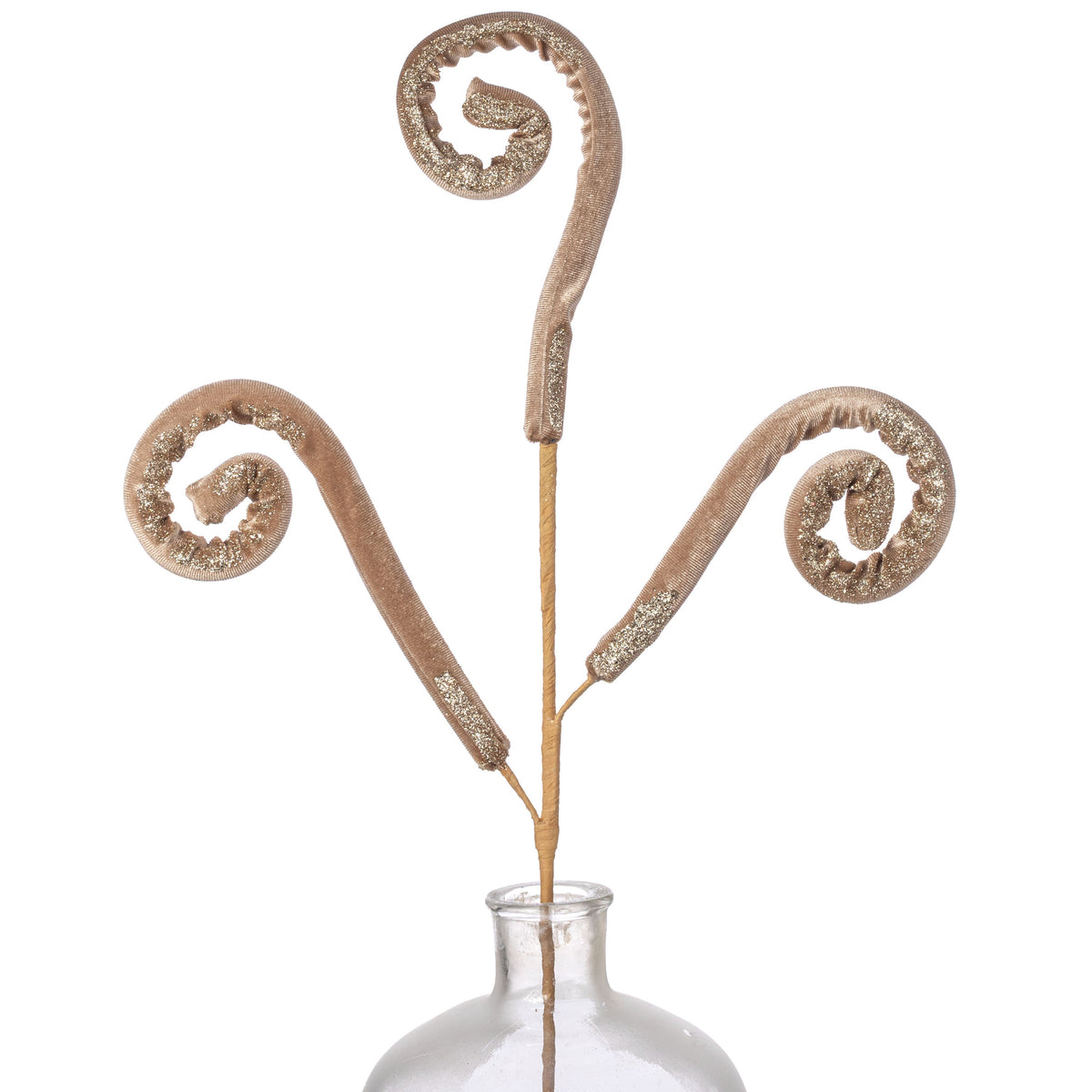 28" Glittered Velvet Spiral Curly Spray: Taupe Tan & Gold Item Number: 86750TAUPE