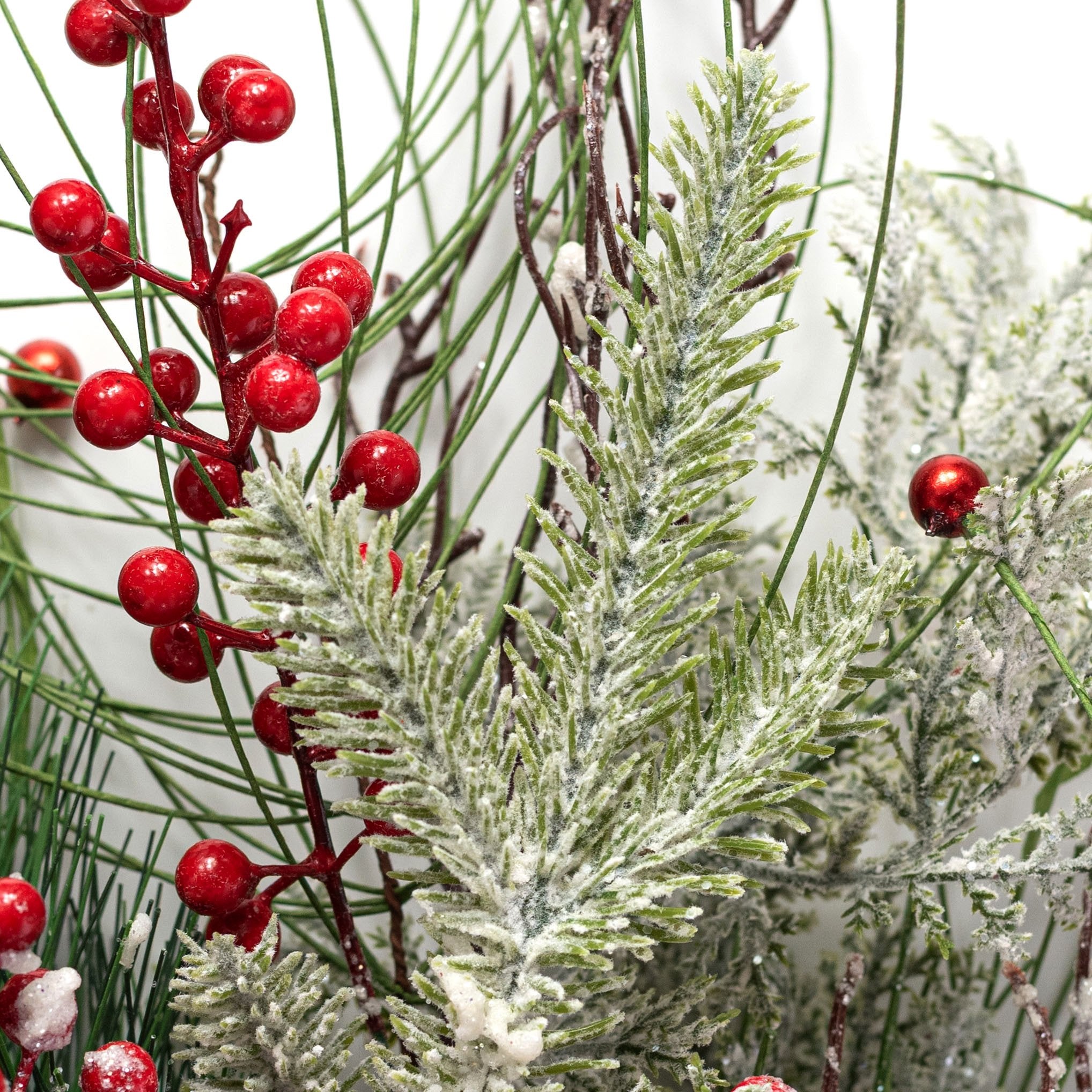 28" Iced Snow Balsam Pine & Berry Spray Lifestyle Photo
