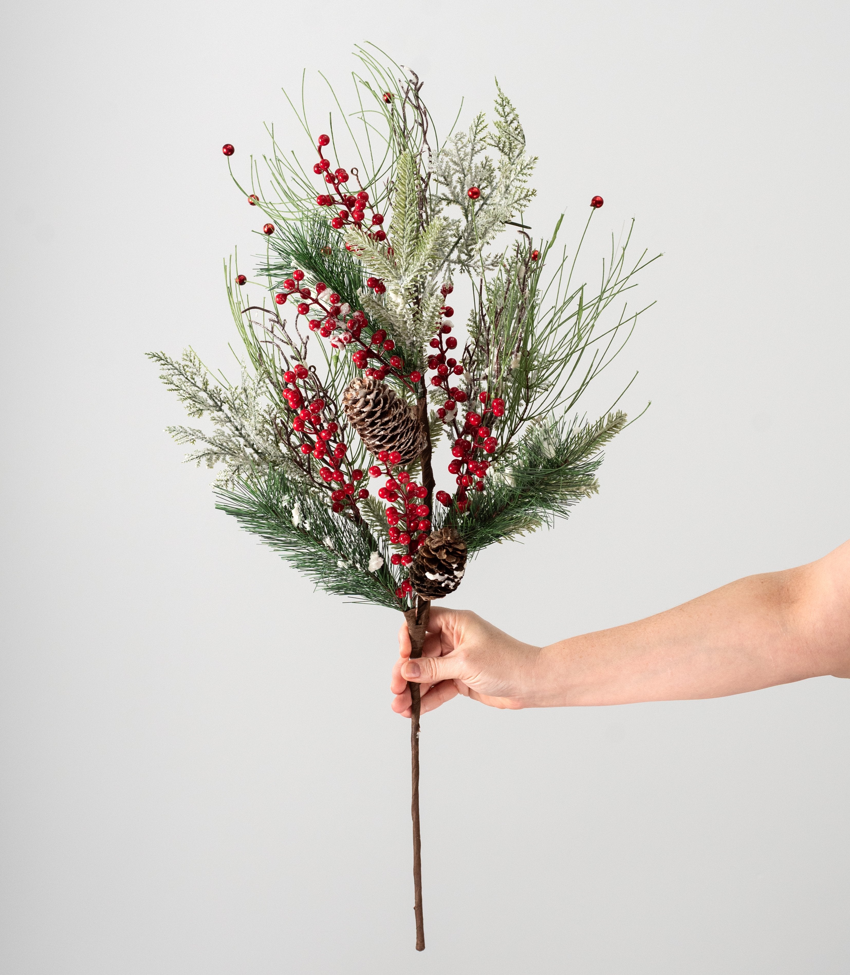 28" Iced Snow Balsam Pine & Berry Spray detail photo 3