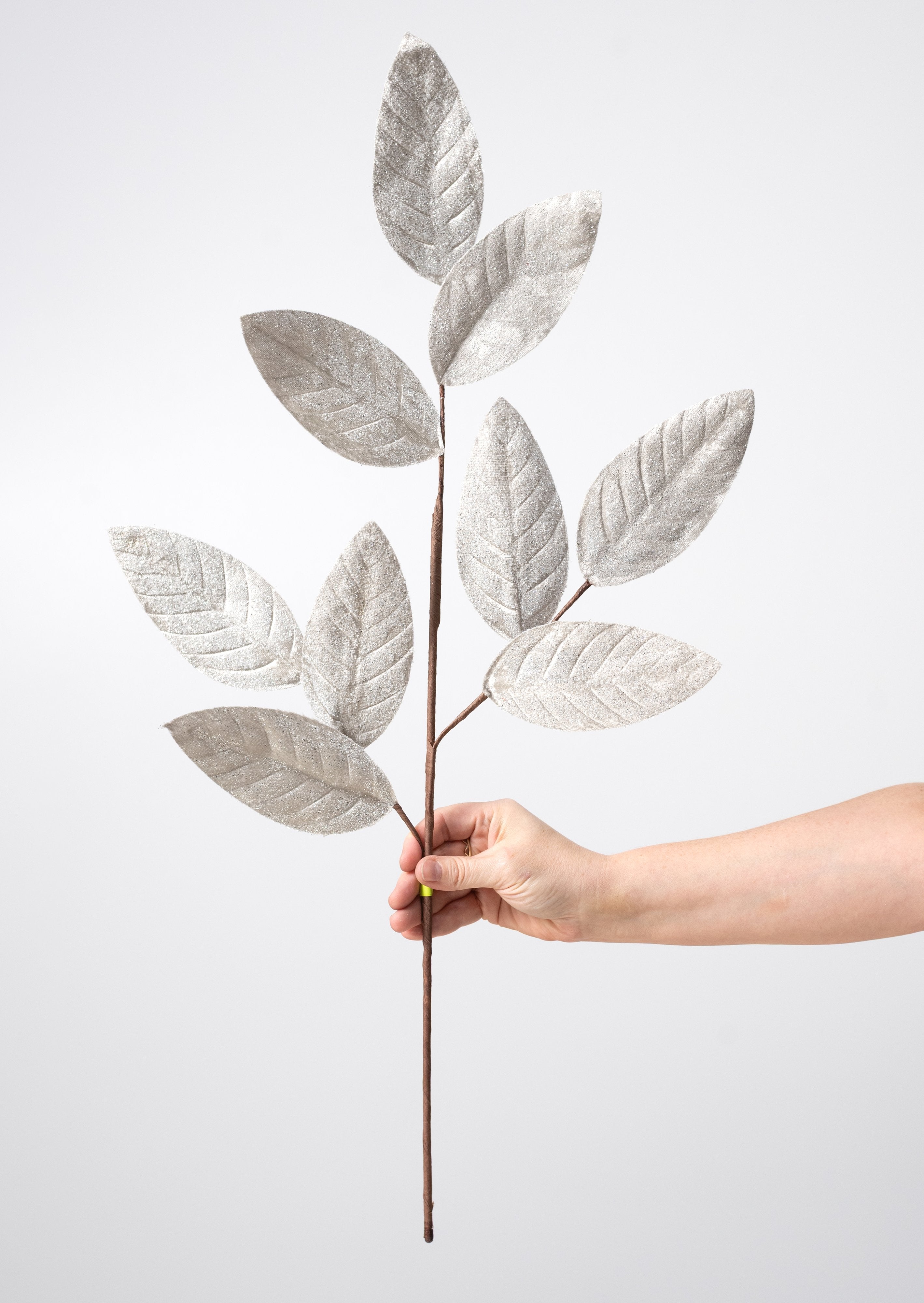 28" Sparkle Magnolia Leaves Spray: Platinum detail photo 3