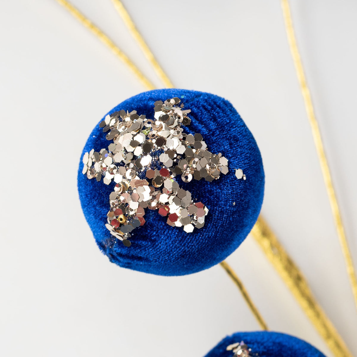 28" Velvet Sequin Drip Ball Spray: Royal Blue Lifestyle Photo
