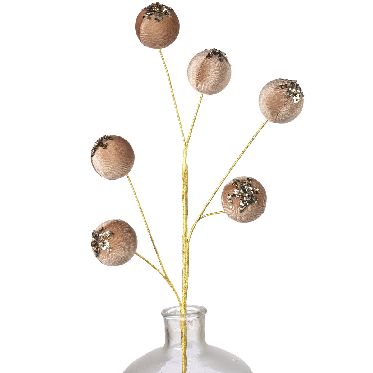 28" Velvet Sequin Drip Ball Spray: Taupe Tan & Gold Item Number: 86768TAN
