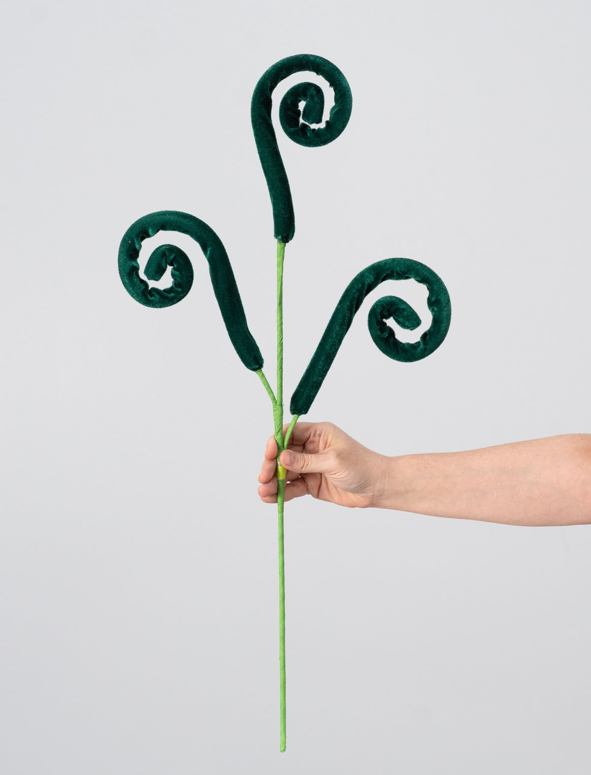 28" Velvet Spiral Curly Spray: Emerald Green detail photo 3