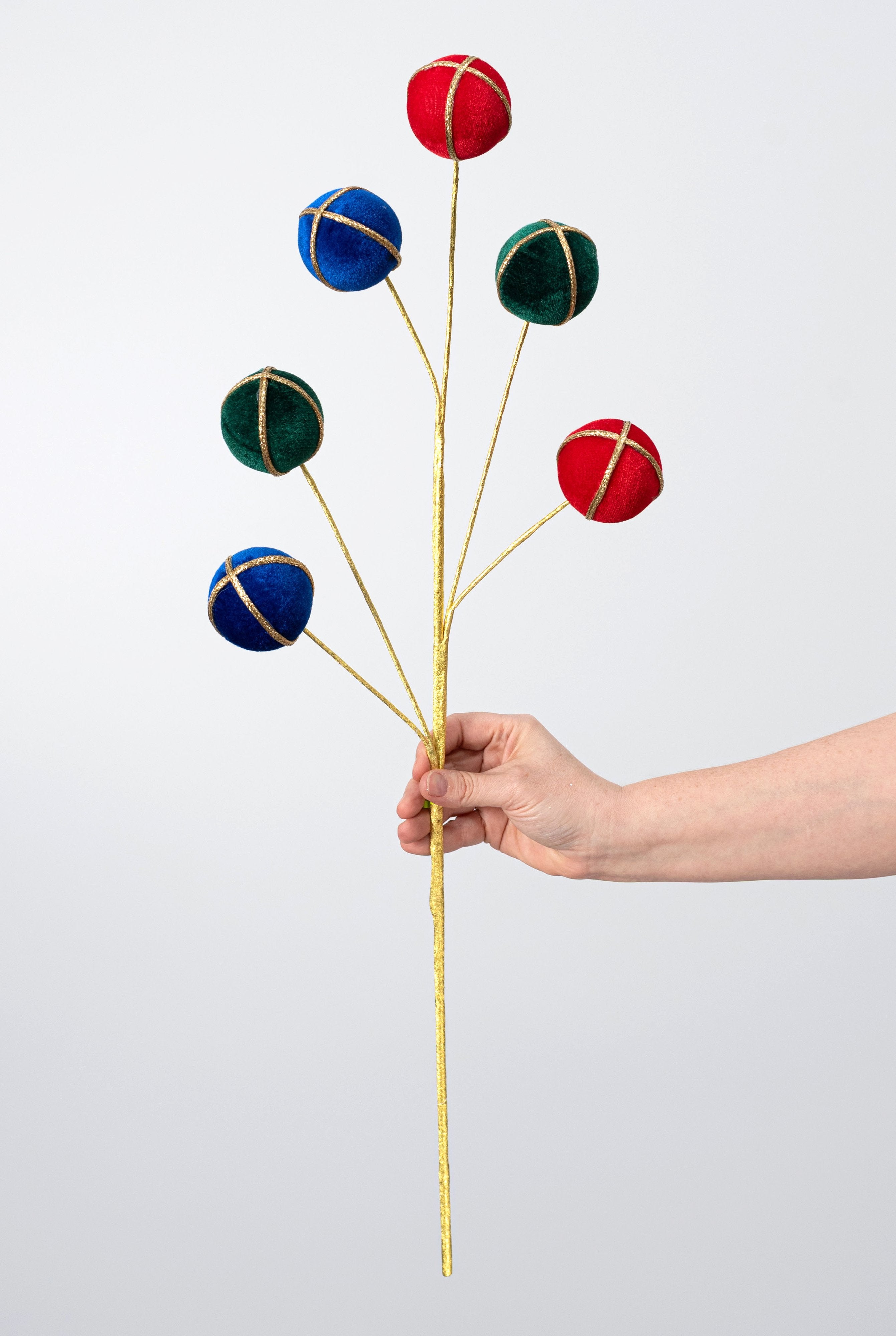 28" Velvet & Trim Ball Spray: Preppy Christmas detail photo 3