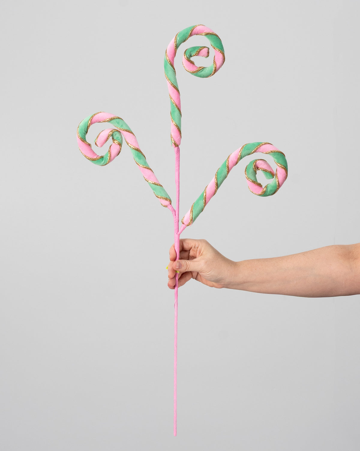28" Velvet & Trim Spiral Curly Spray: Mint, Pink & Gold detail photo 3