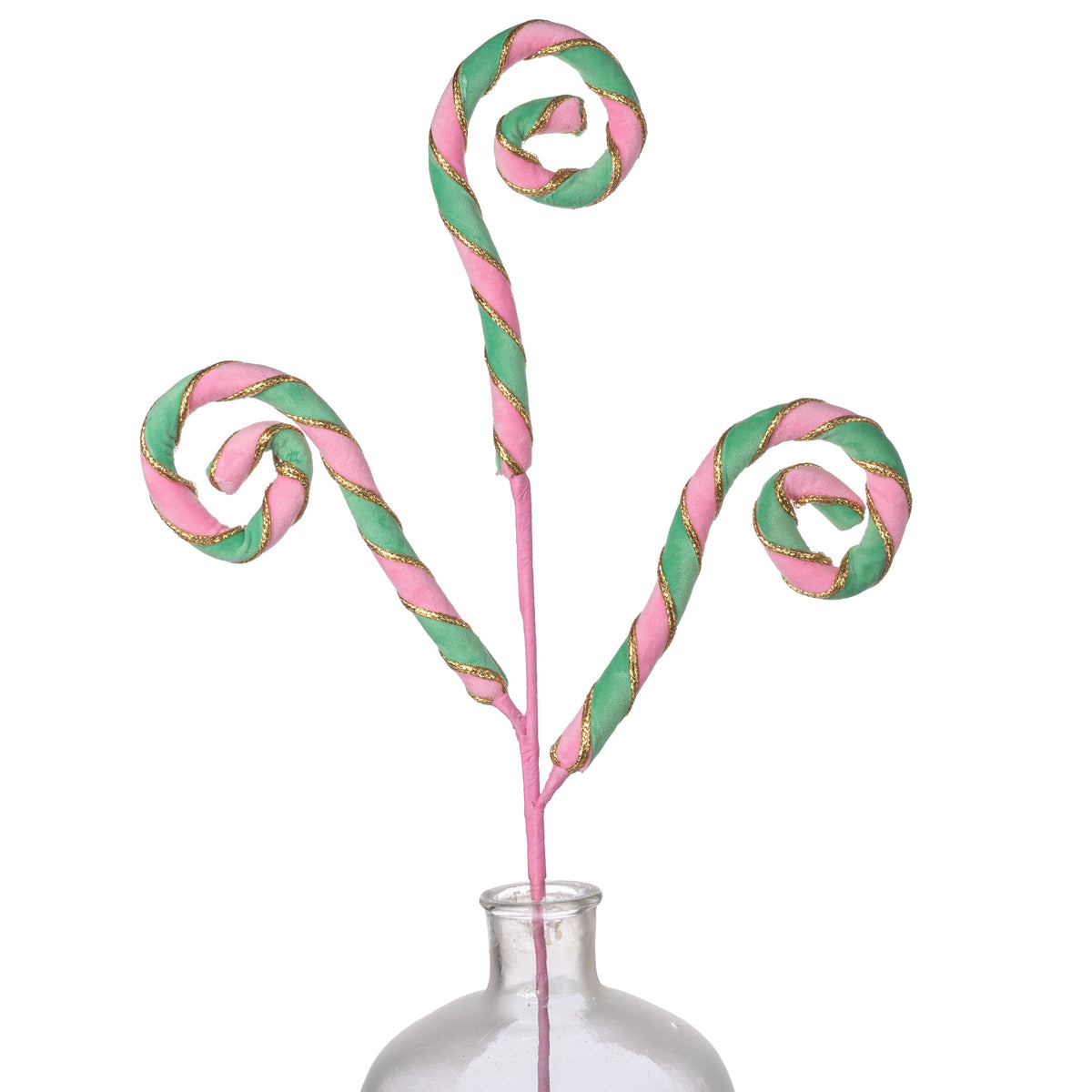 28" Velvet & Trim Spiral Curly Spray: Mint, Pink & Gold Item Number: 86745MIPK