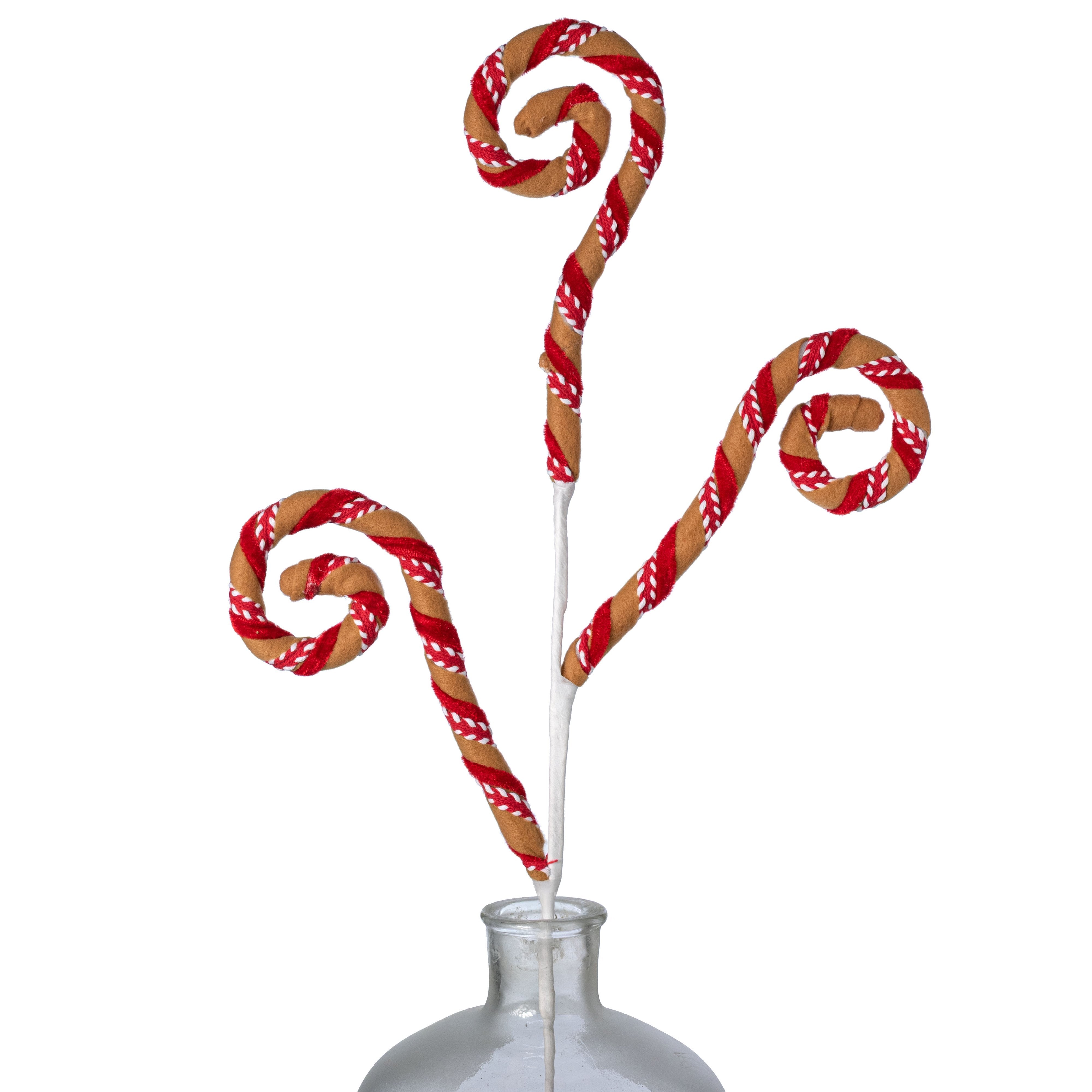 28" Velvet & Trim Spiral Curly Spray: Red Gingerbread Item Number: 86758RDWTBN