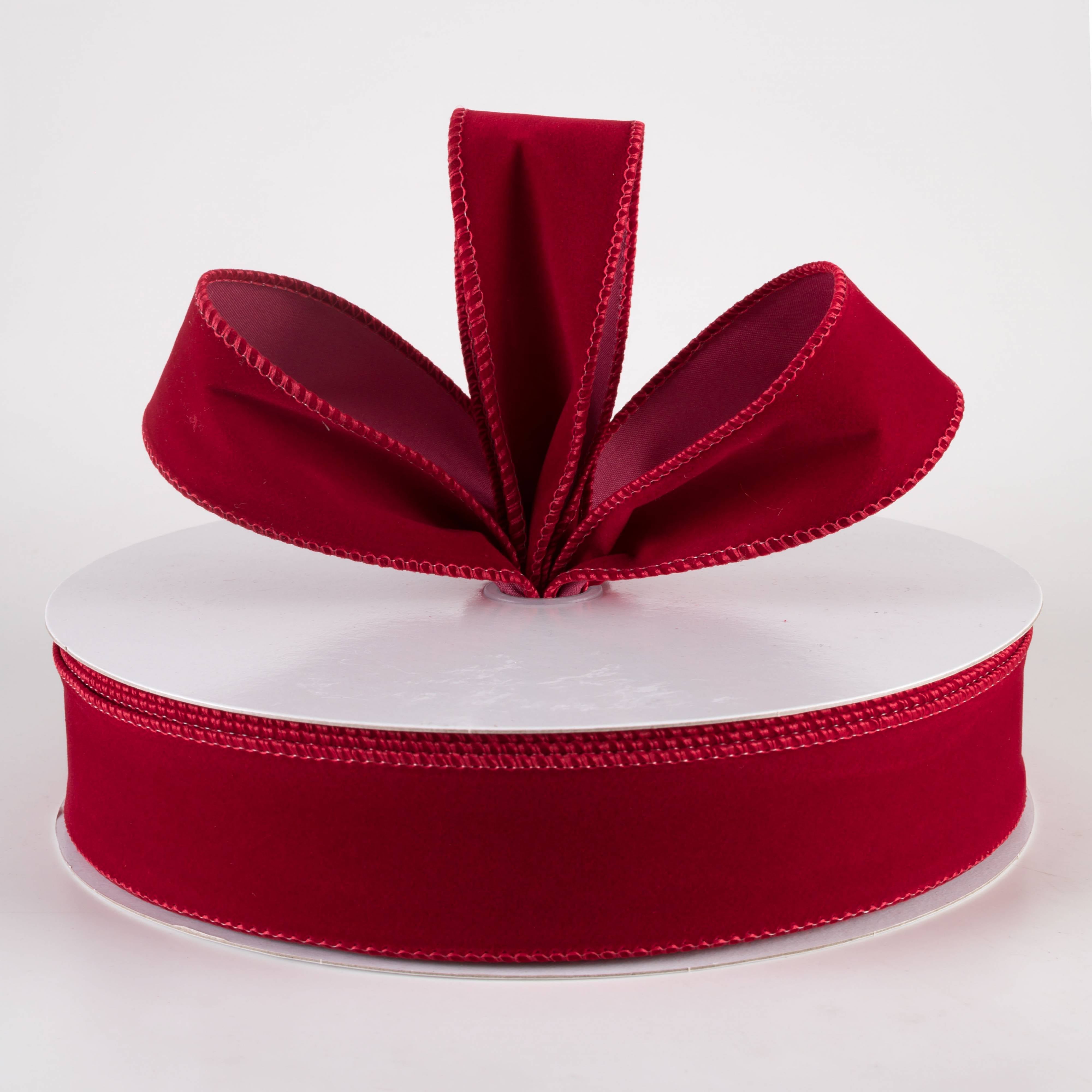 1.5" Stitched Edge Velvet Ribbon: Dark Red (50 Yards)