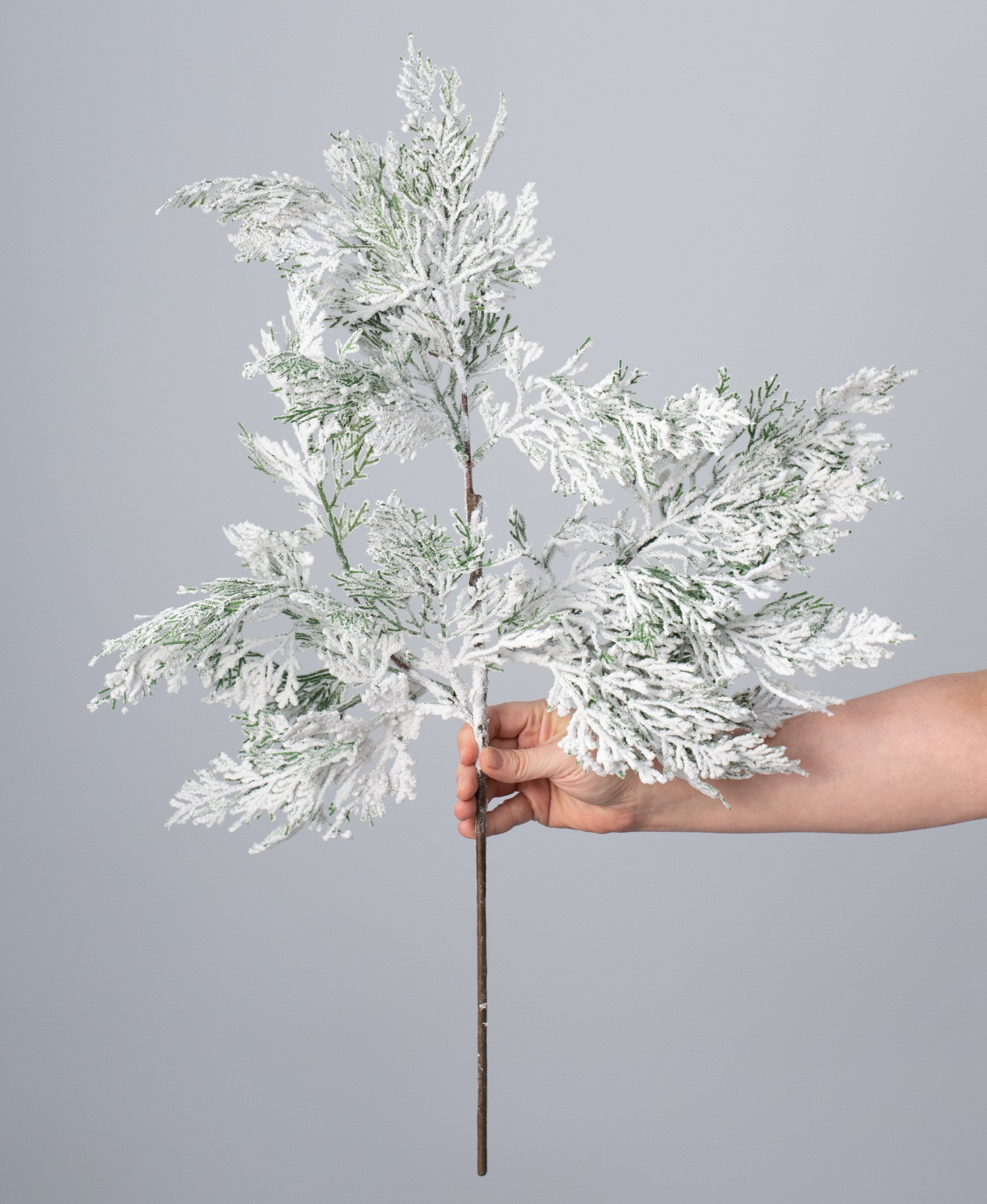 29" Flocked Artificial Cypress Spray: Snow detail photo 3