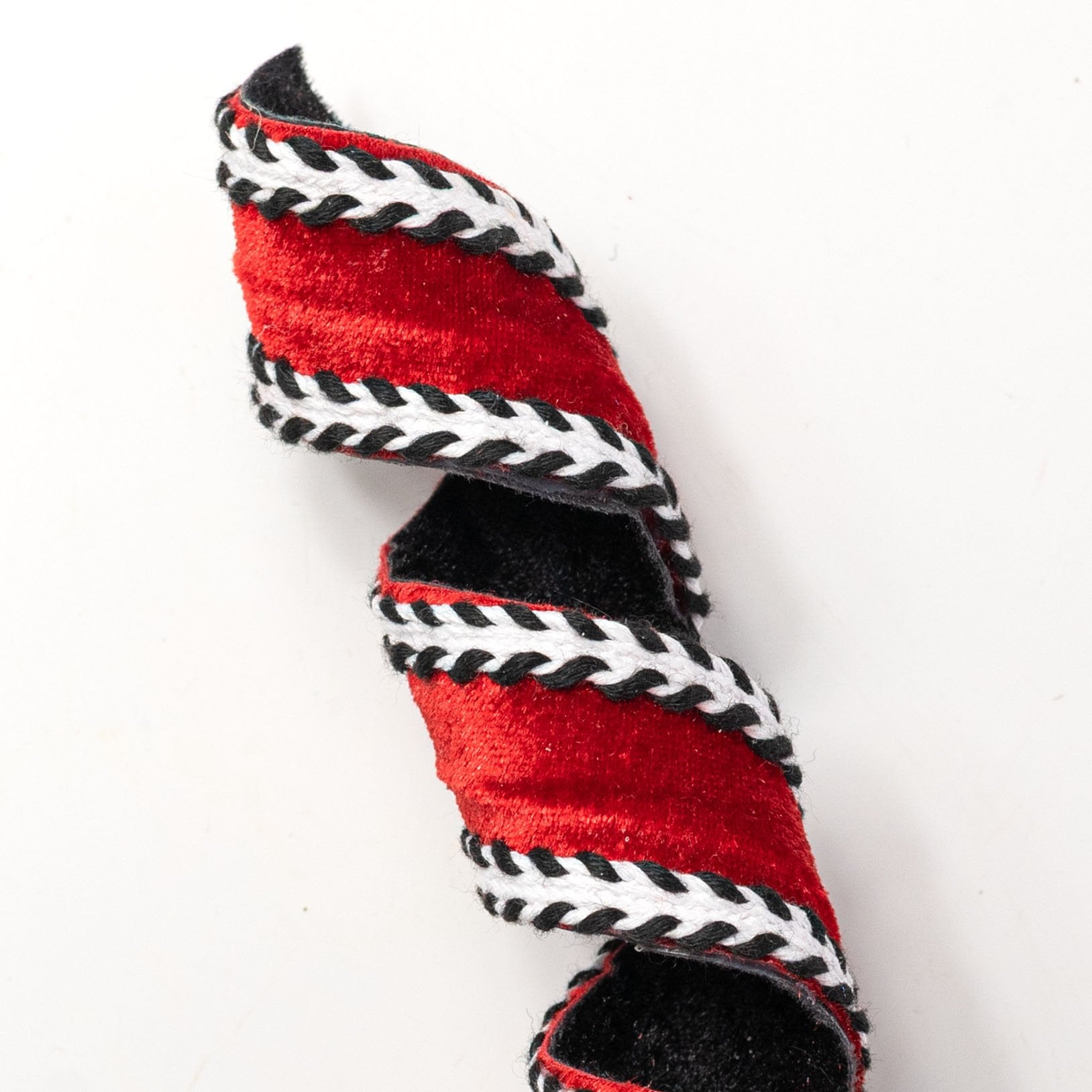 29" Velvet & Trim Curly Spray: Red & Black Lifestyle Photo