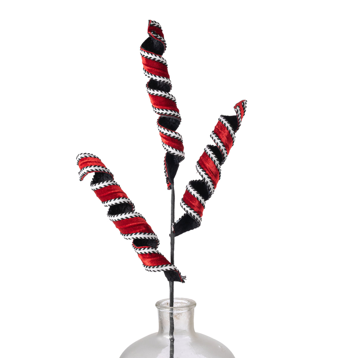 29" Velvet & Trim Curly Spray: Red & Black Item Number: MN0587C4