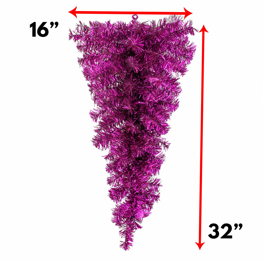 32" Pine Tinsel Teardrop Swag: Metallic Purple