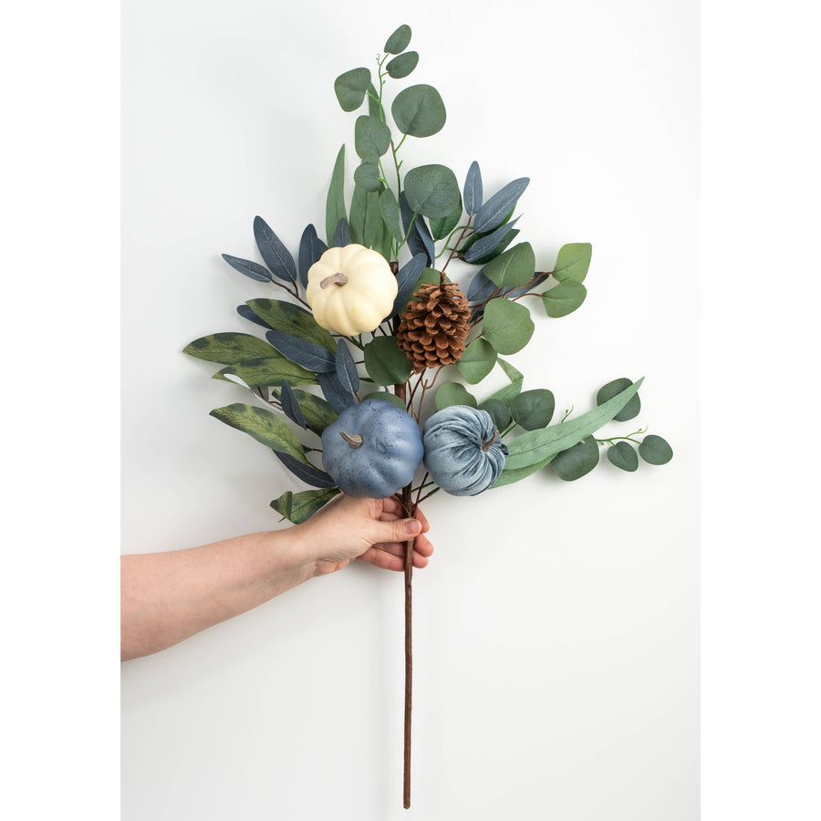 30" Pumpkin & Pinecone Spray: Smoke Blue & Cream