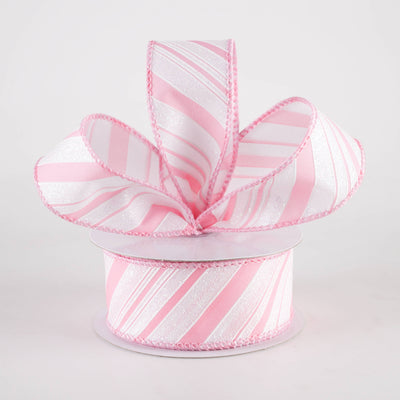 1.5" Iridescent Diagonal Stripe Candy Cane Ribbon: Pink & White (10 Yards)