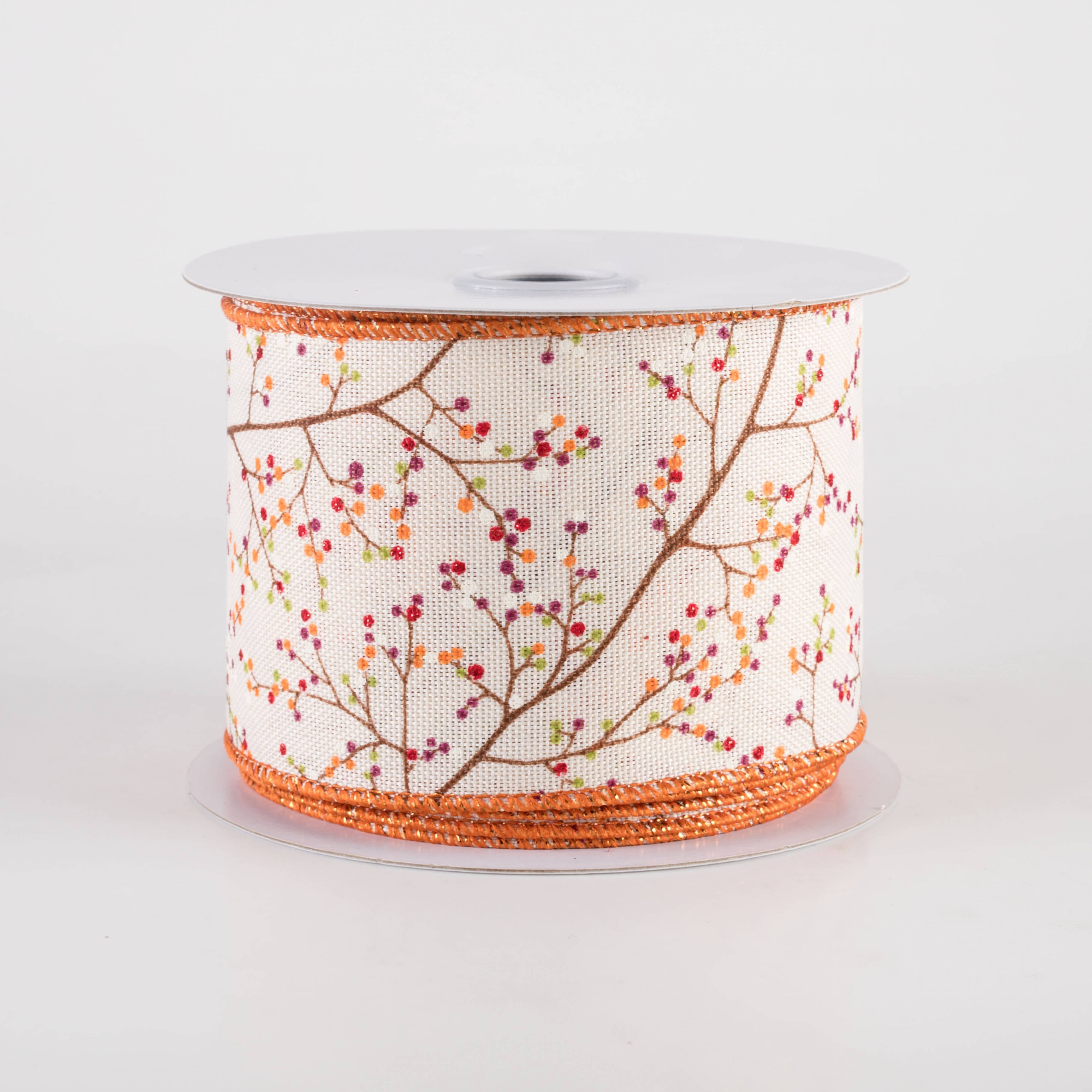 2.5" Mini Berry Branch Ribbon: Warm Fall on Cream (10 Yards)