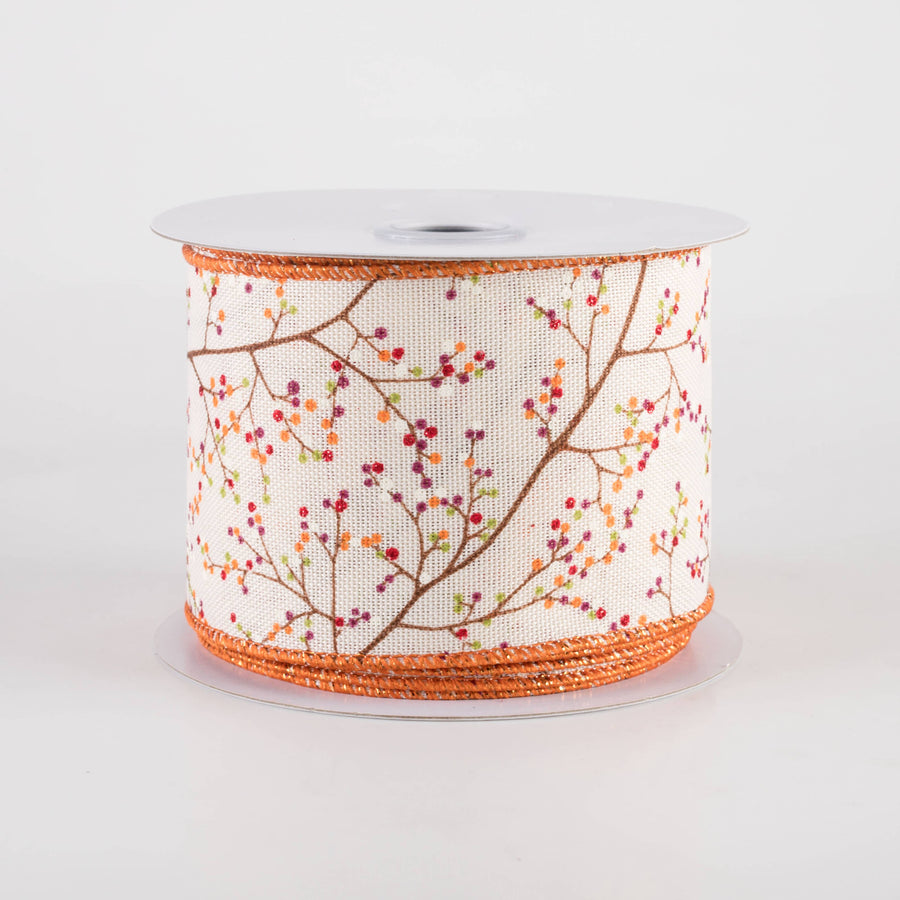 2.5" Mini Berry Branch Ribbon: Warm Fall on Cream (10 Yards)