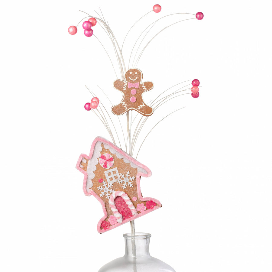 30" Pink Gingerbread House & Gingerbread Girl Spray