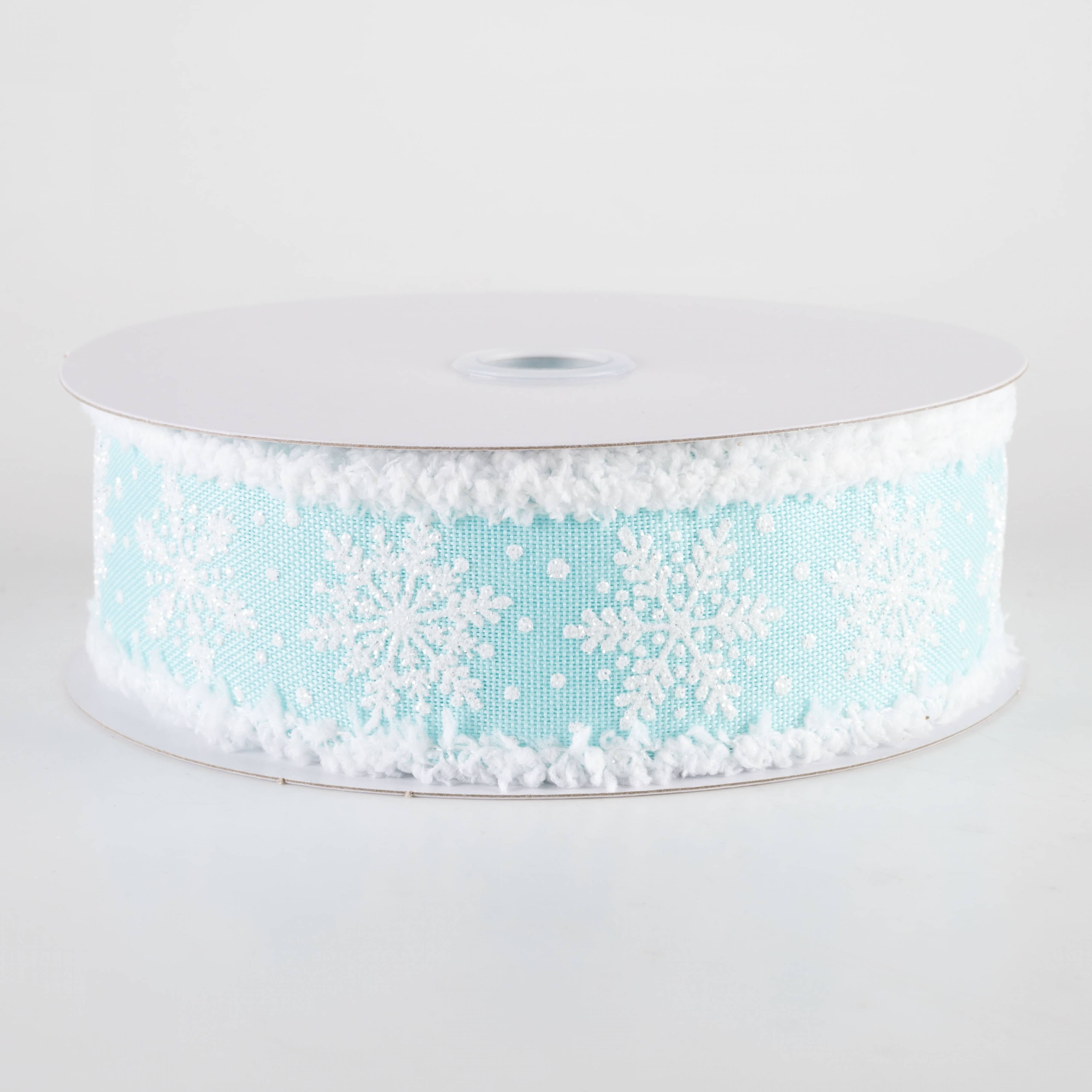 1.5" Snowflakes on Drift Fuzzy Edge Ribbon: Ice Blue (10 Yards)