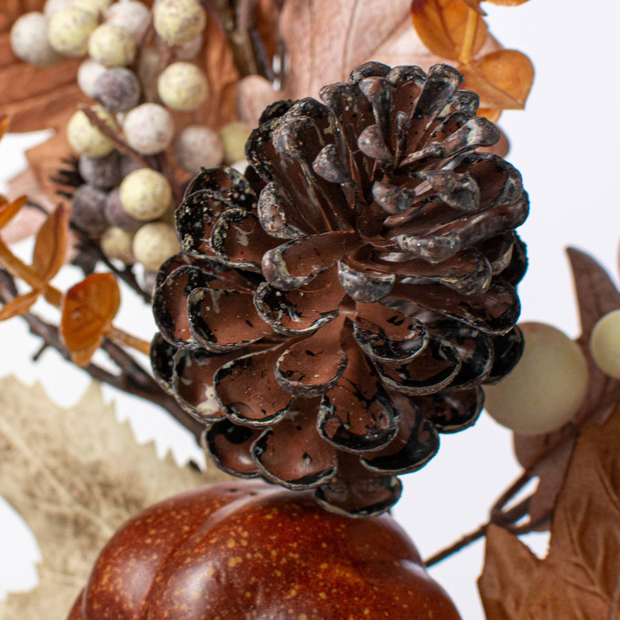 32" Mixed Fall Pumpkins, Leaves & Berries Spray: Brown & Cream