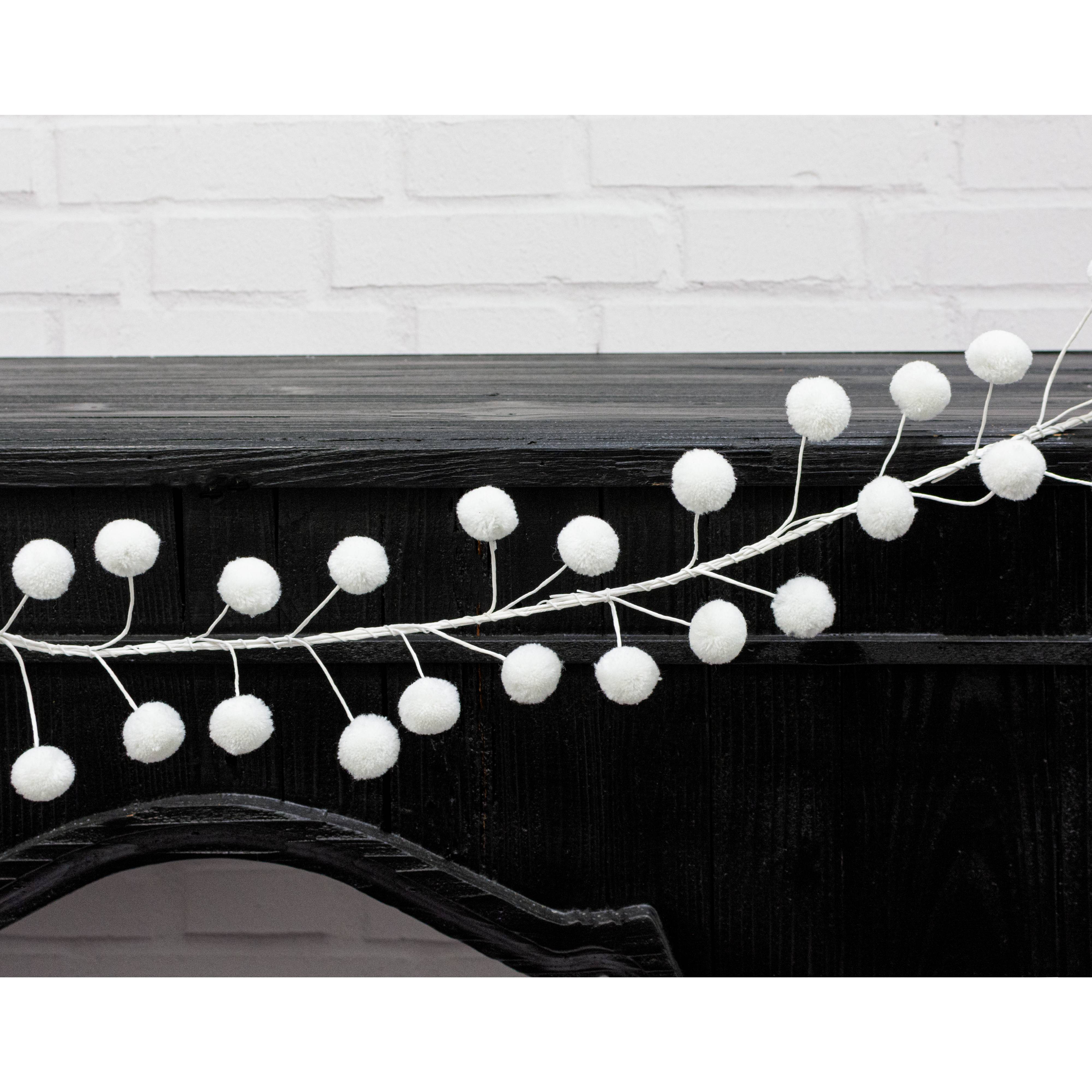 5' Pom Pom Wire Garland: White