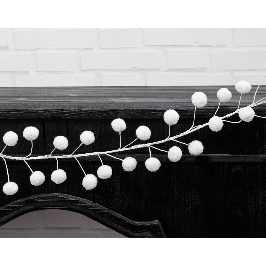 5' Pom Pom Wire Garland: White