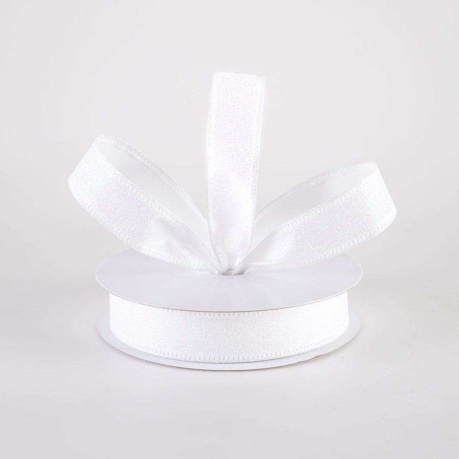 7/8" All Flat Glitter Wired Ribbon: Iridescent White (10 Yards)